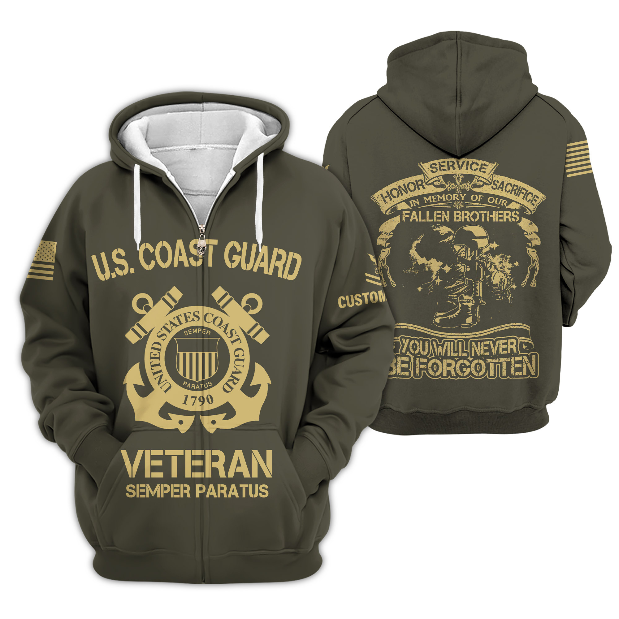 Premium Custom USCG Zip Up Hoodie VPVC609185, Gifts For Coast Guard Veteran, Gifts For Veterans Day