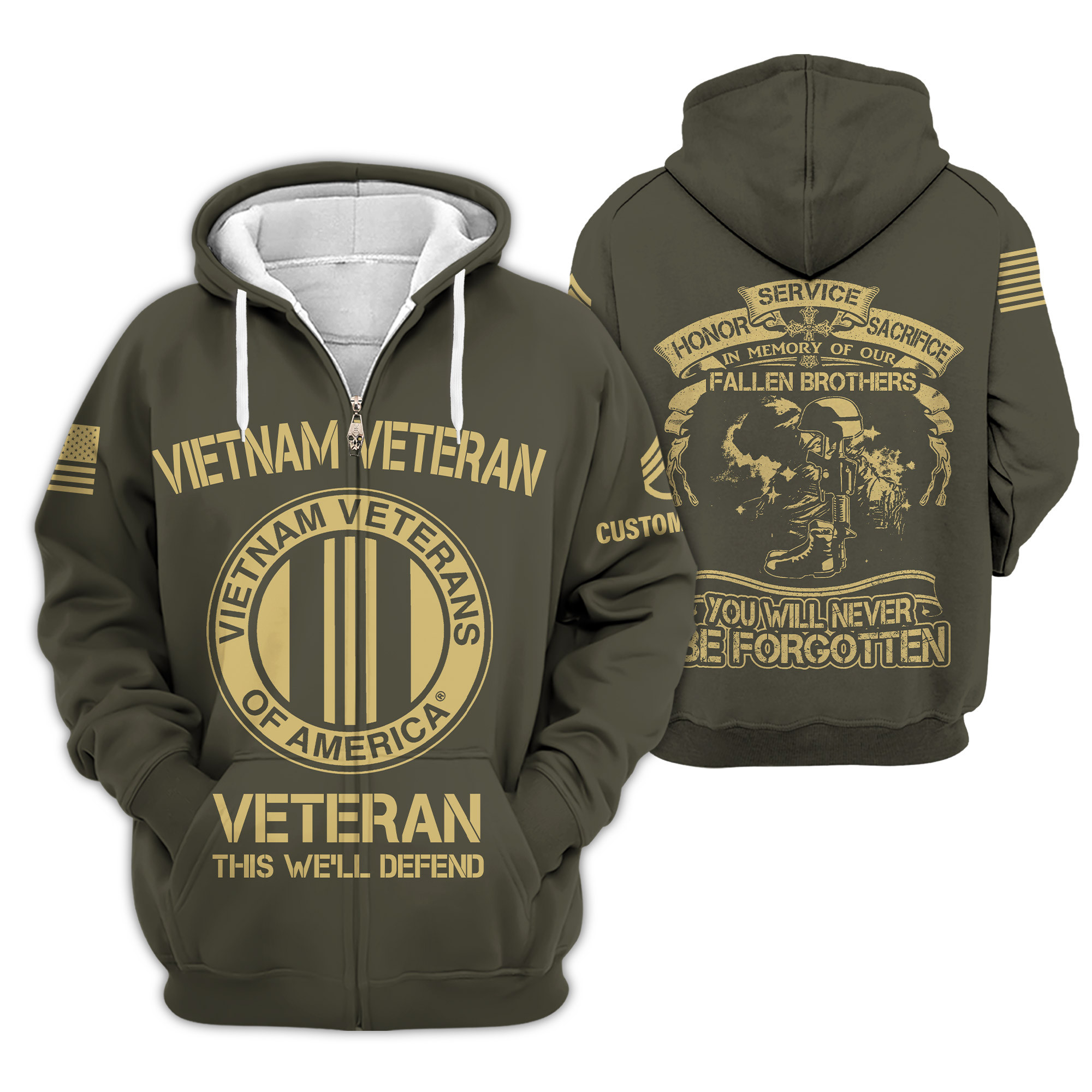 Premium Custom Vietnam Veteran Zip Up Hoodie VPVC609186, Gifts For Vietnam Veteran, Gifts For Veterans Day