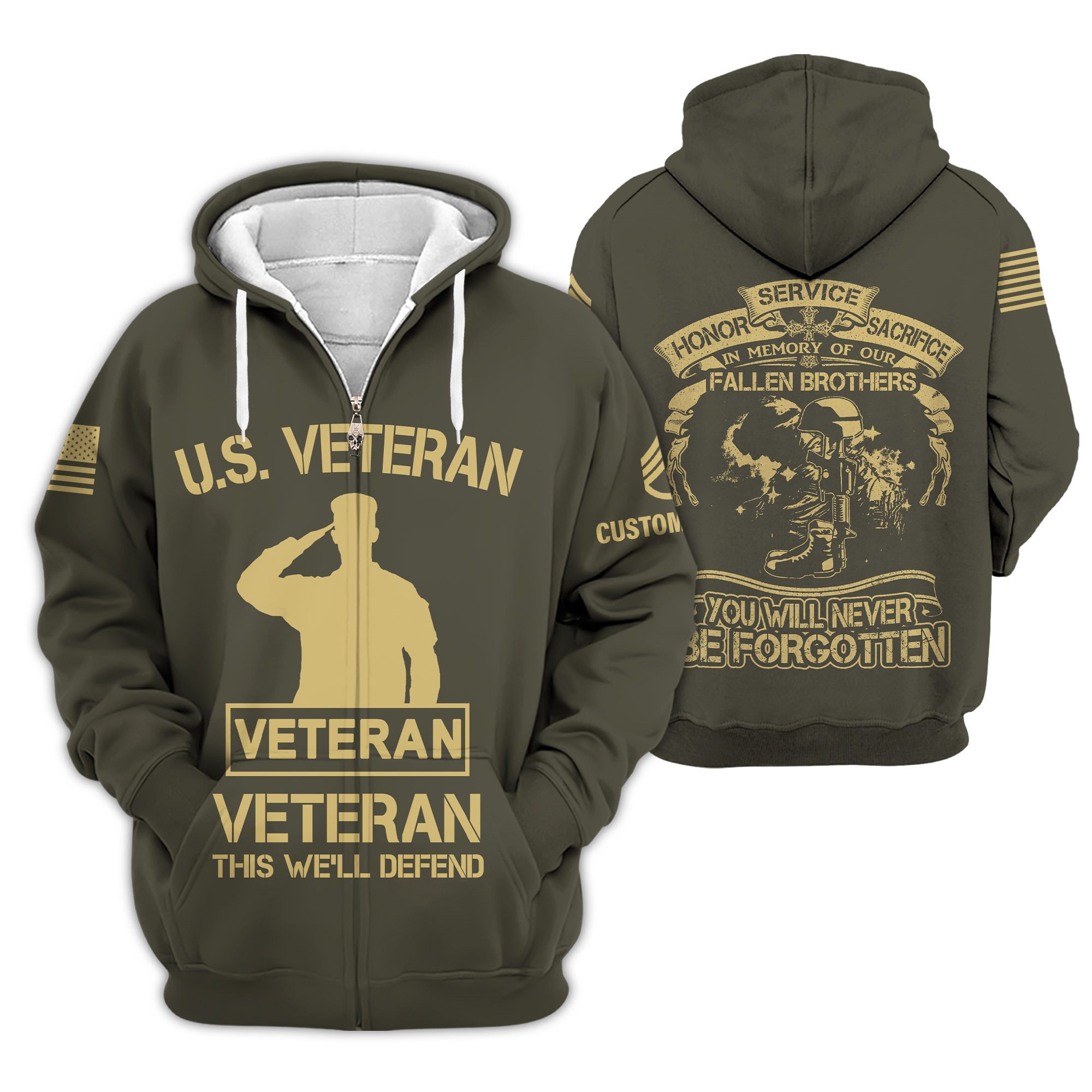 Premium Custom US Veteran Zip Up Hoodie VPVC609187, Gifts For US Veteran, Gifts For Veterans Day