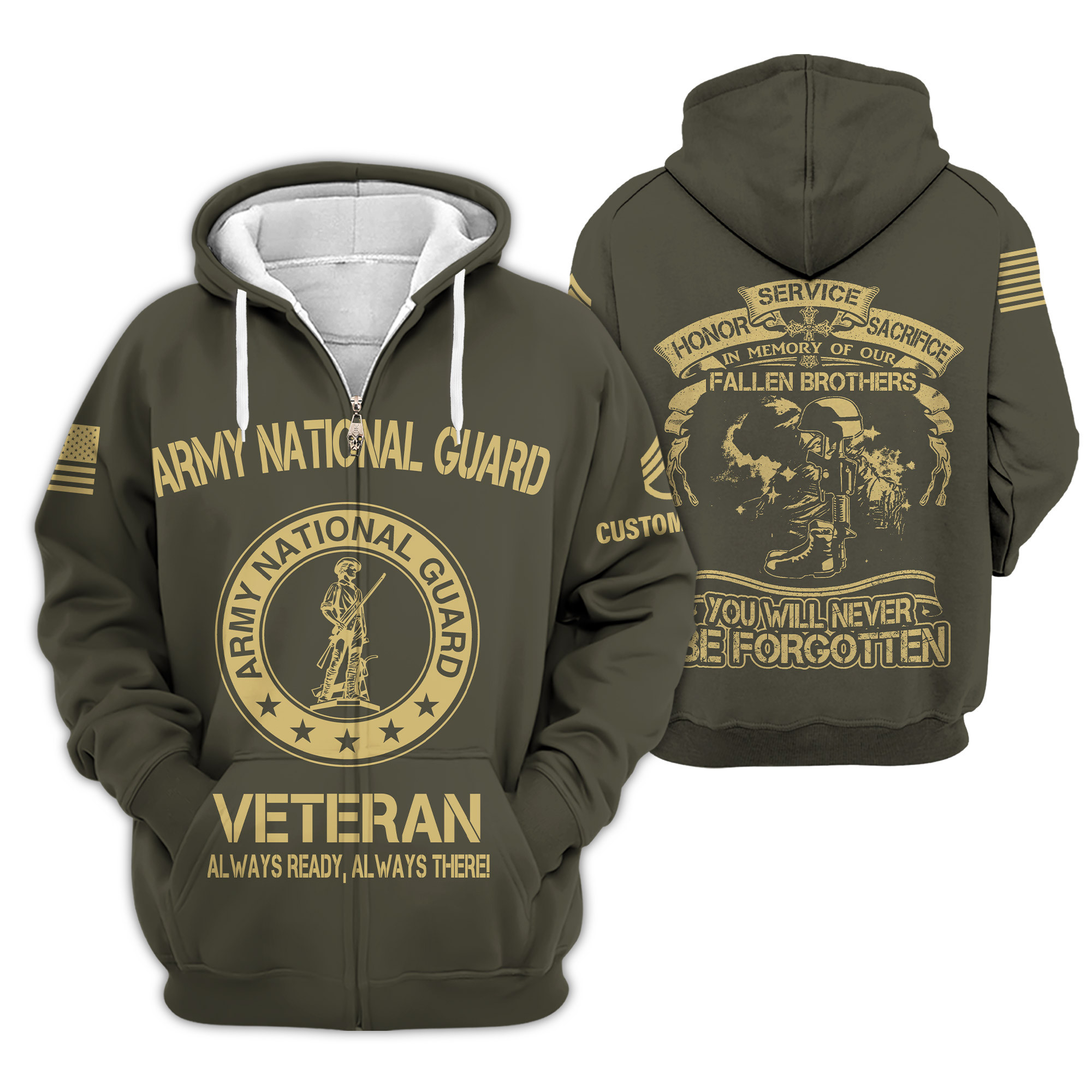 Premium Custom Army National Guard Zip Up Hoodie VPVC609188, Gifts For Army National Guard Veteran, Gifts For Veterans Day