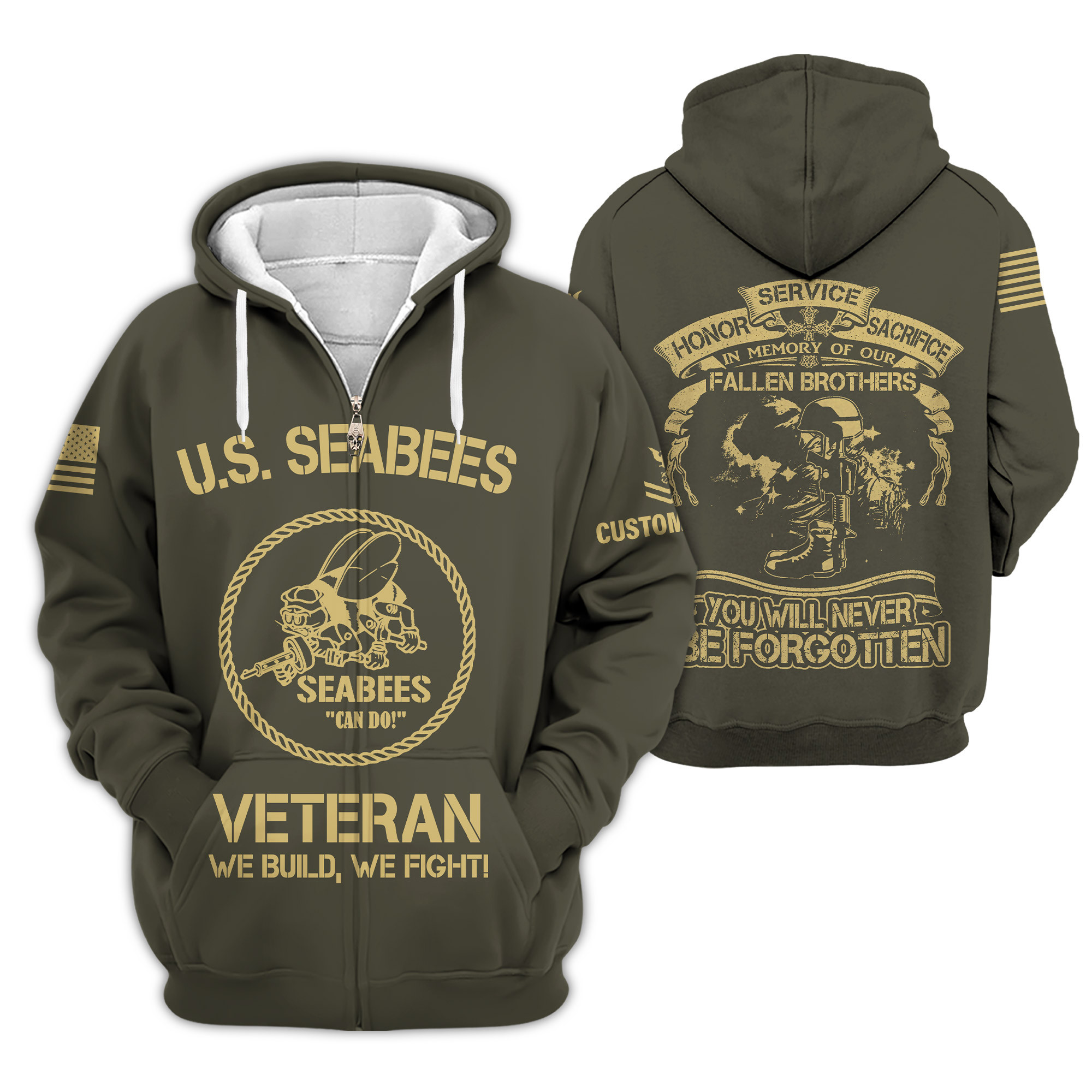 Premium Custom US Seabees Zip Up Hoodie VPVC609189, Gifts For Seabees Veteran, Gifts For Veterans Day