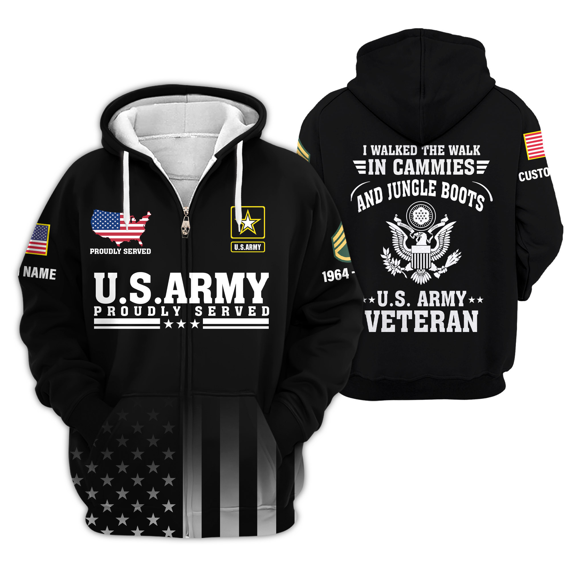Premium Custom US Army Zip Up Hoodie VPVC609191, Gifts For Army Veteran, Gifts For Veterans Day