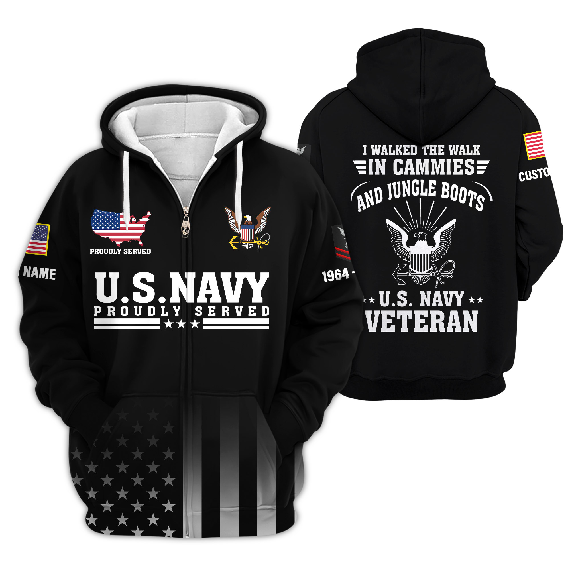 Premium Custom US Navy Zip Up Hoodie VPVC609192, Gifts For Navy Veteran, Gifts For Veterans Day