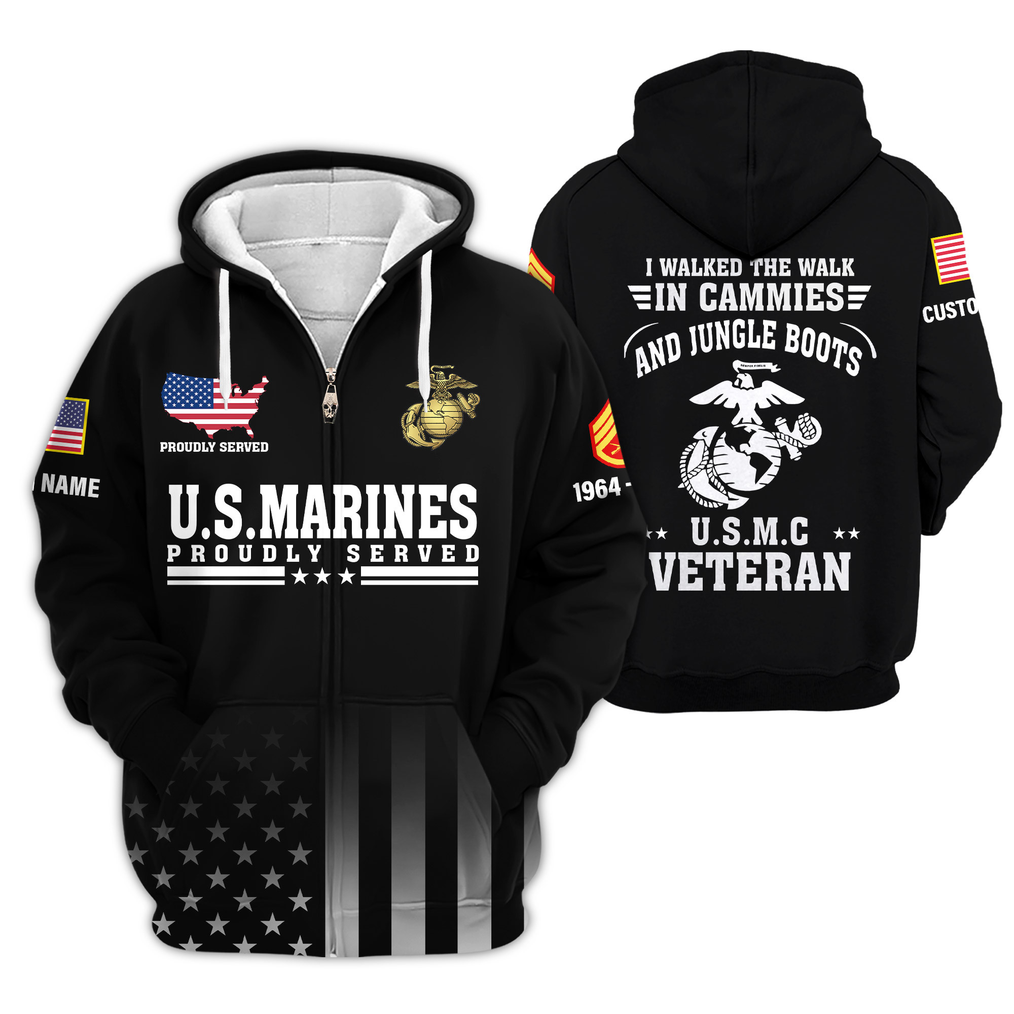 Premium Custom USMC Zip Up Hoodie VPVC609193, Gifts For Marine Veteran, Gifts For Veterans Day