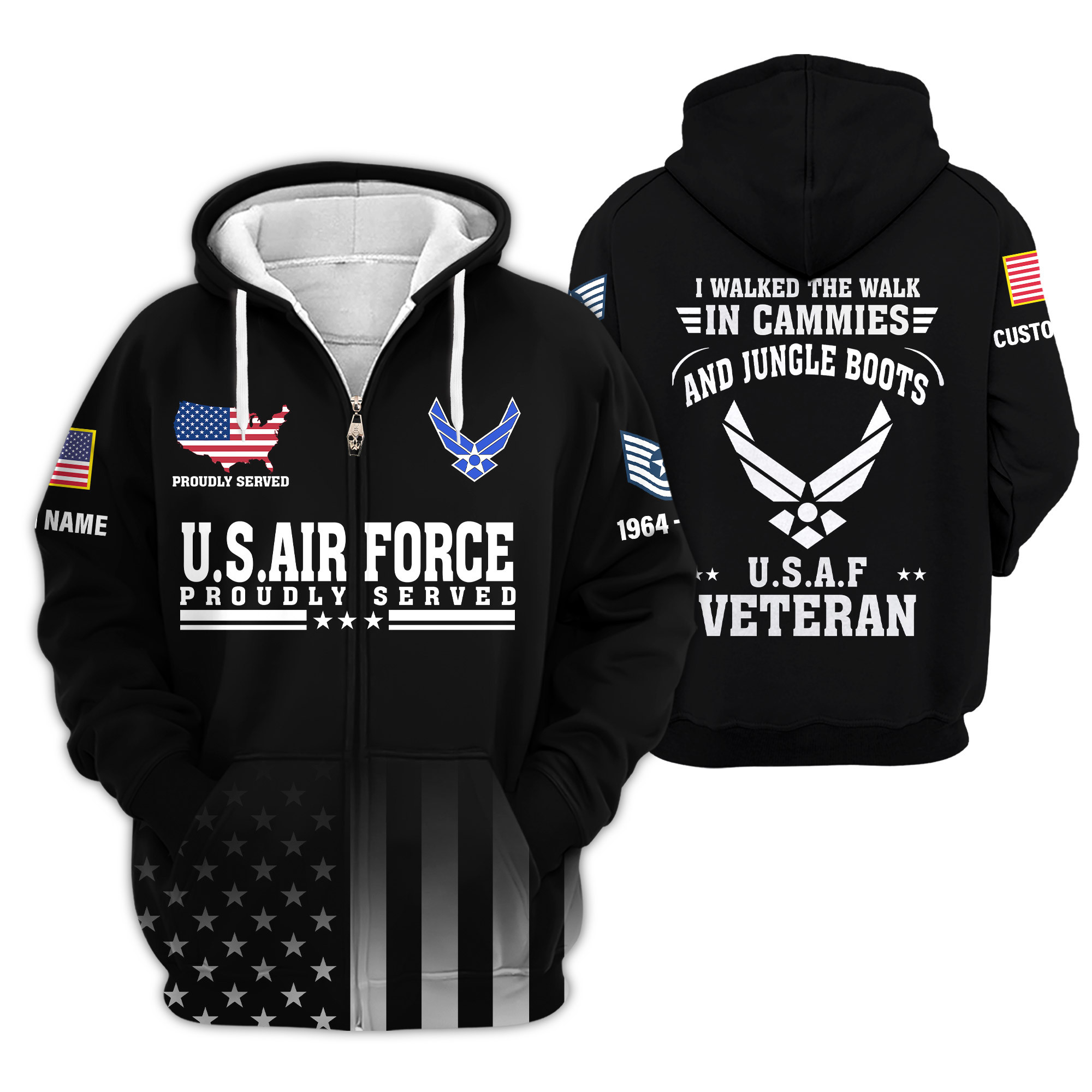 Premium Custom USAF Zip Up Hoodie VPVC609194, Gifts For Air Force Veteran, Gifts For Veterans Day