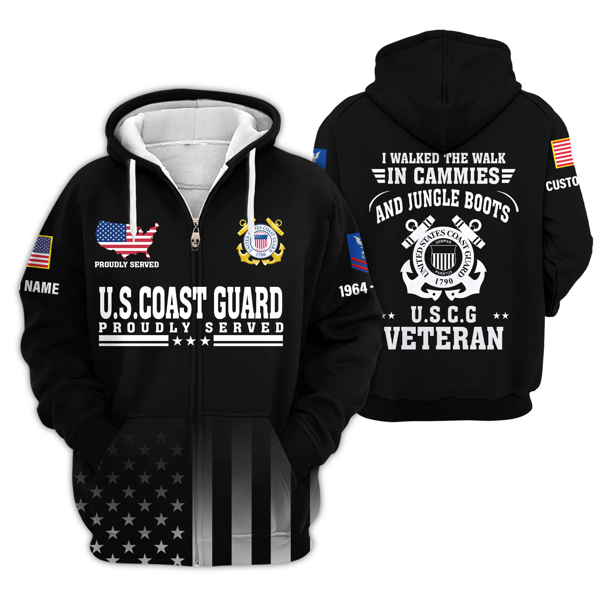 Premium Custom USCG Zip Up Hoodie VPVC609195, Gifts For Coast Guard Veteran, Gifts For Veterans Day