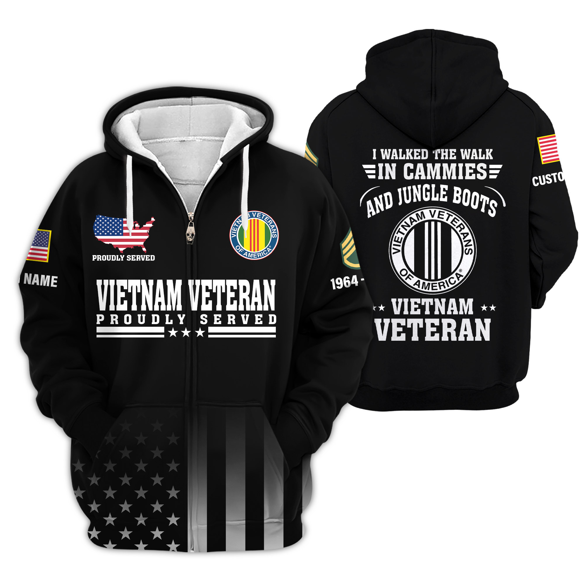 Premium Custom Vietnam Veteran Zip Up Hoodie VPVC609196, Gifts For Vietnam Veteran, Gifts For Veterans Day