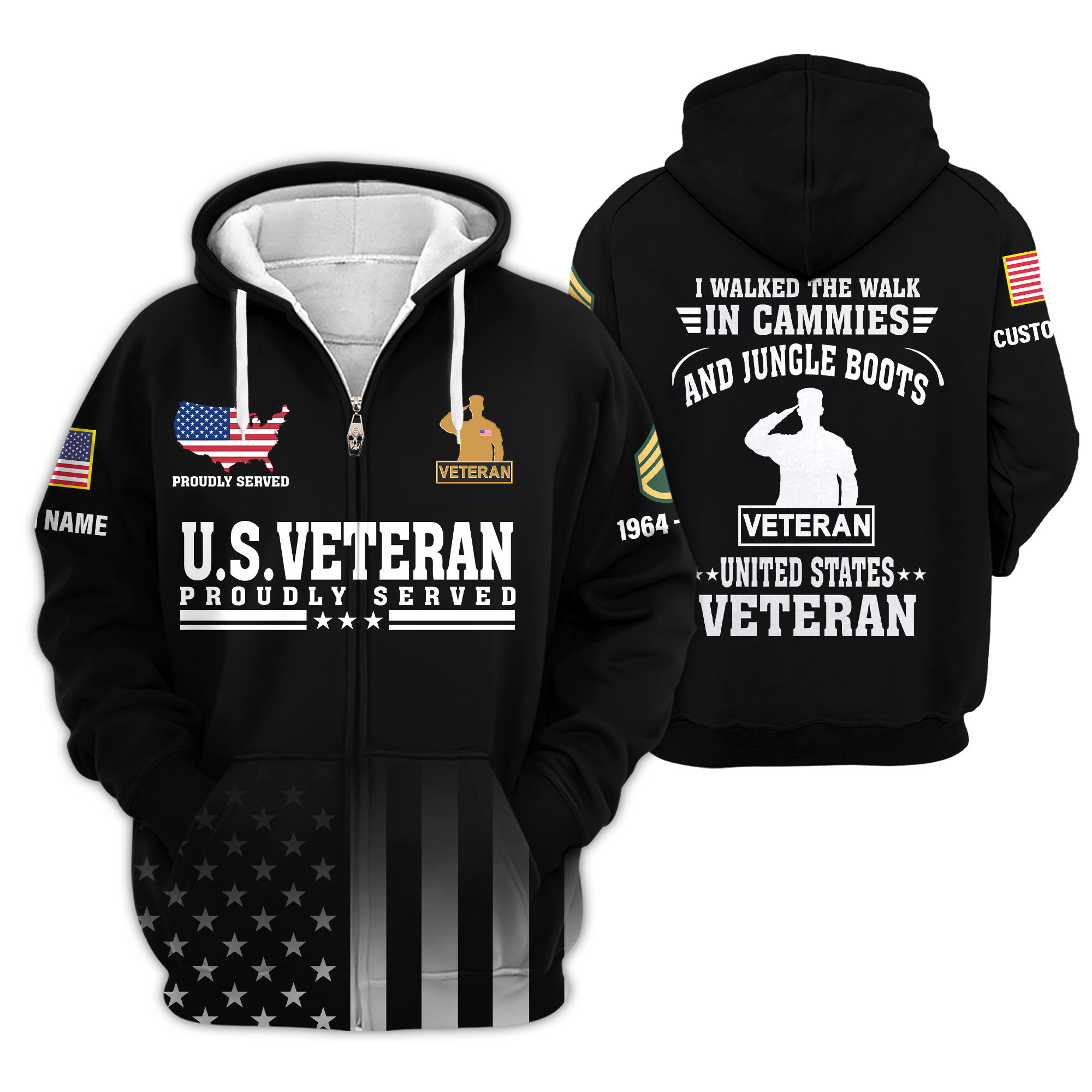 Premium Custom US Veteran Zip Up Hoodie VPVC609197, Gifts For US Veteran, Gifts For Veterans Day