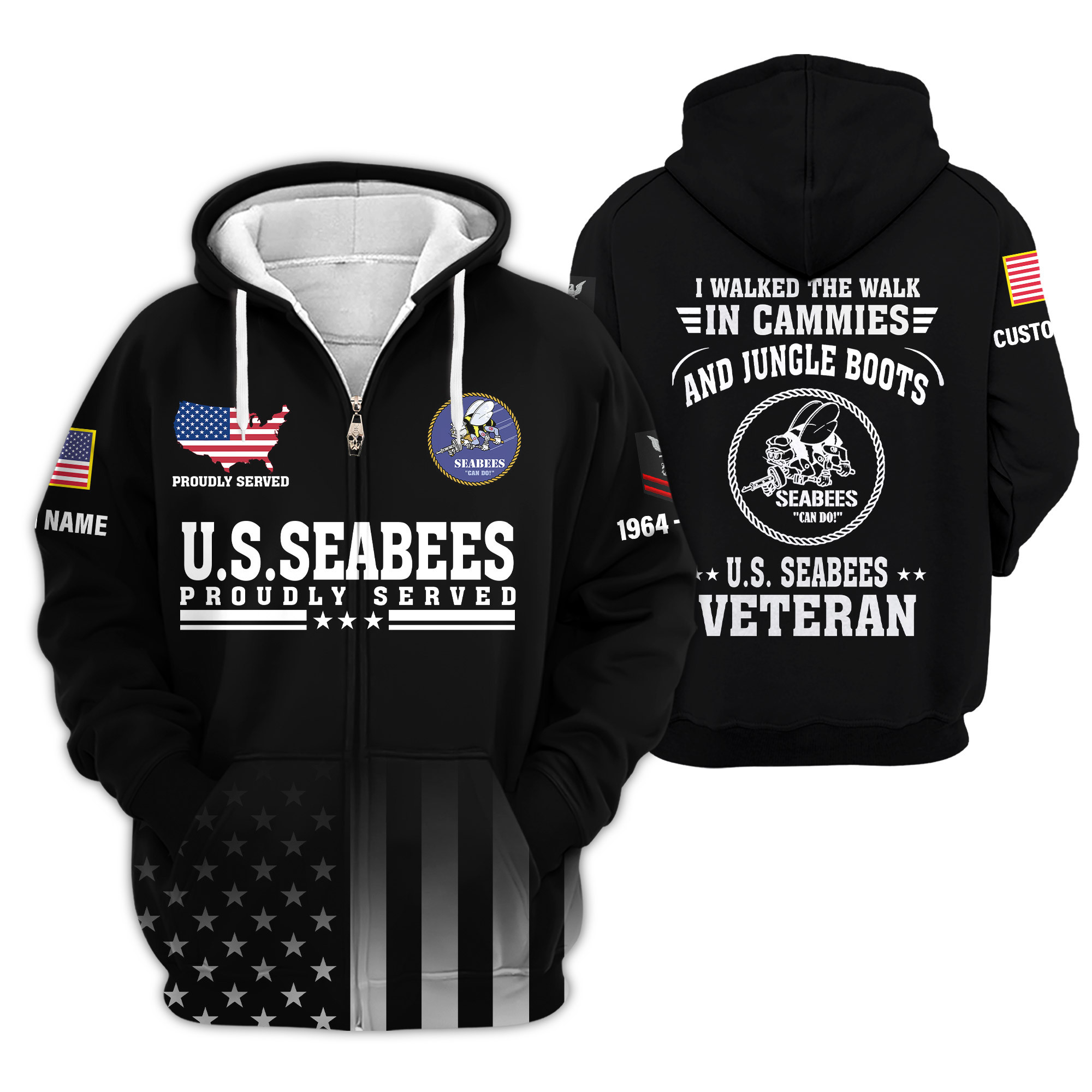 Premium Custom US Seabees Zip Up Hoodie VPVC609199, Gifts For Seabees Veteran, Gifts For Veterans Day