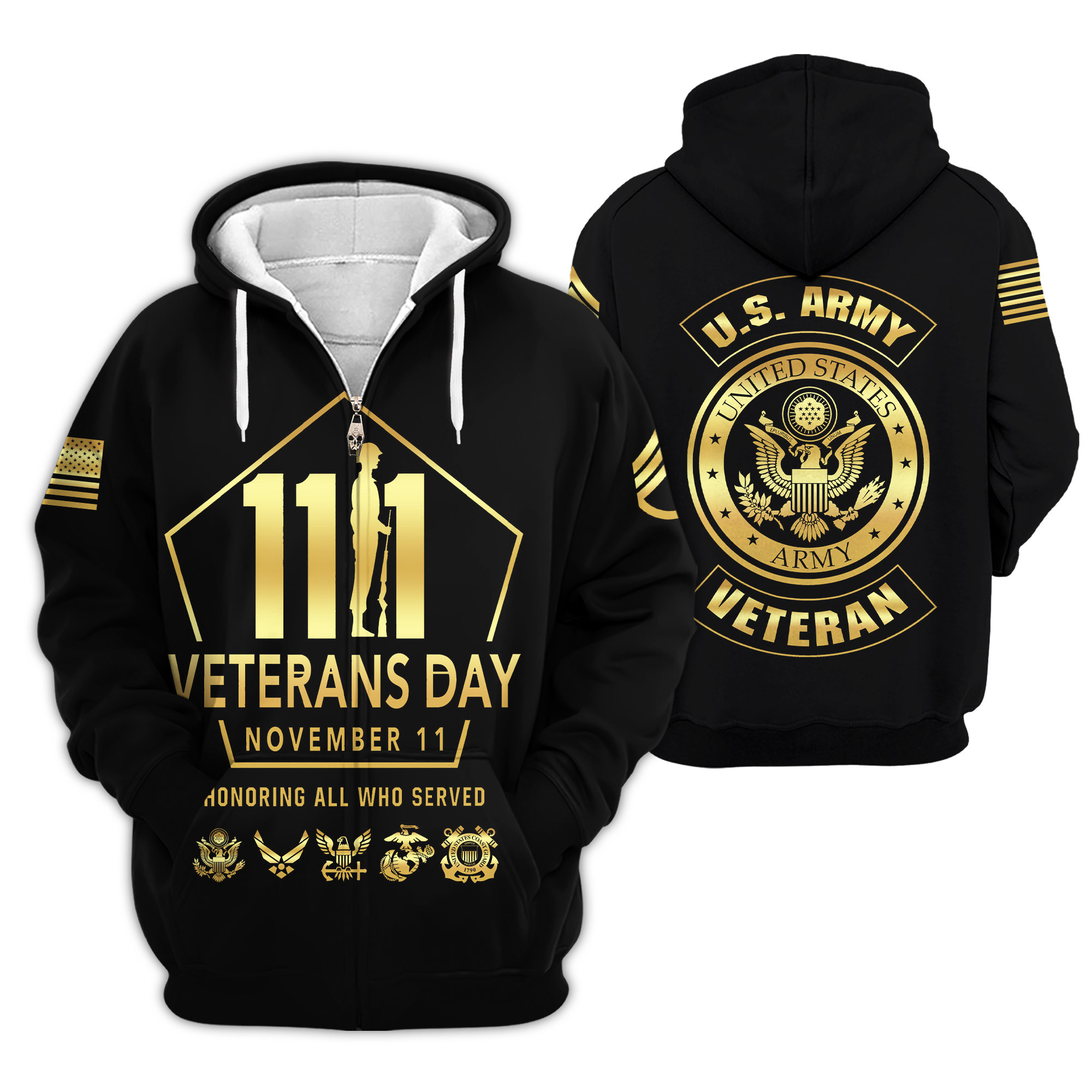 Premium Custom US Army Zip Up Hoodie VPVC609201, Gifts For Army Veteran, Gifts For Veterans Day