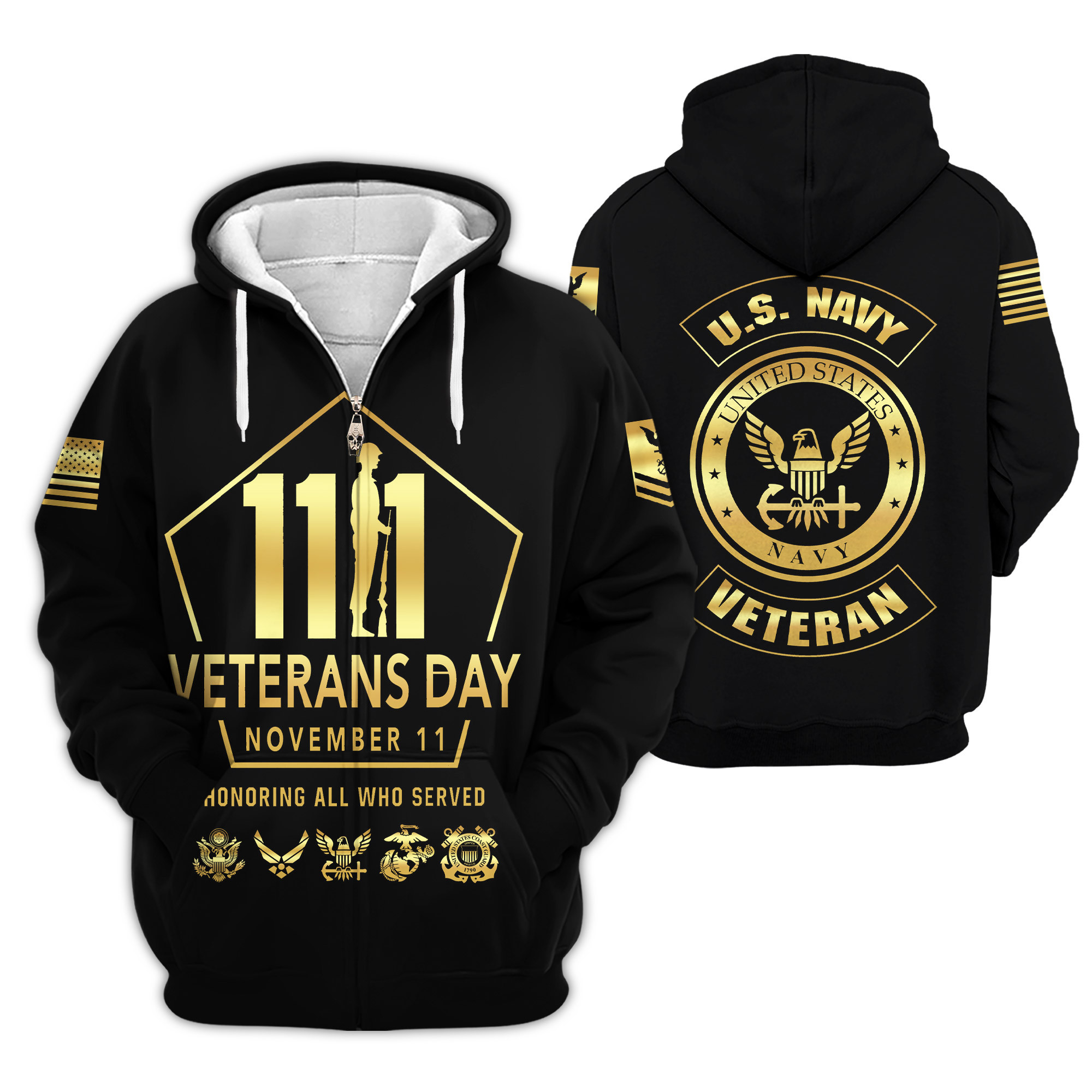 Premium Custom US Navy Zip Up Hoodie VPVC609202, Gifts For Navy Veteran, Gifts For Veterans Day