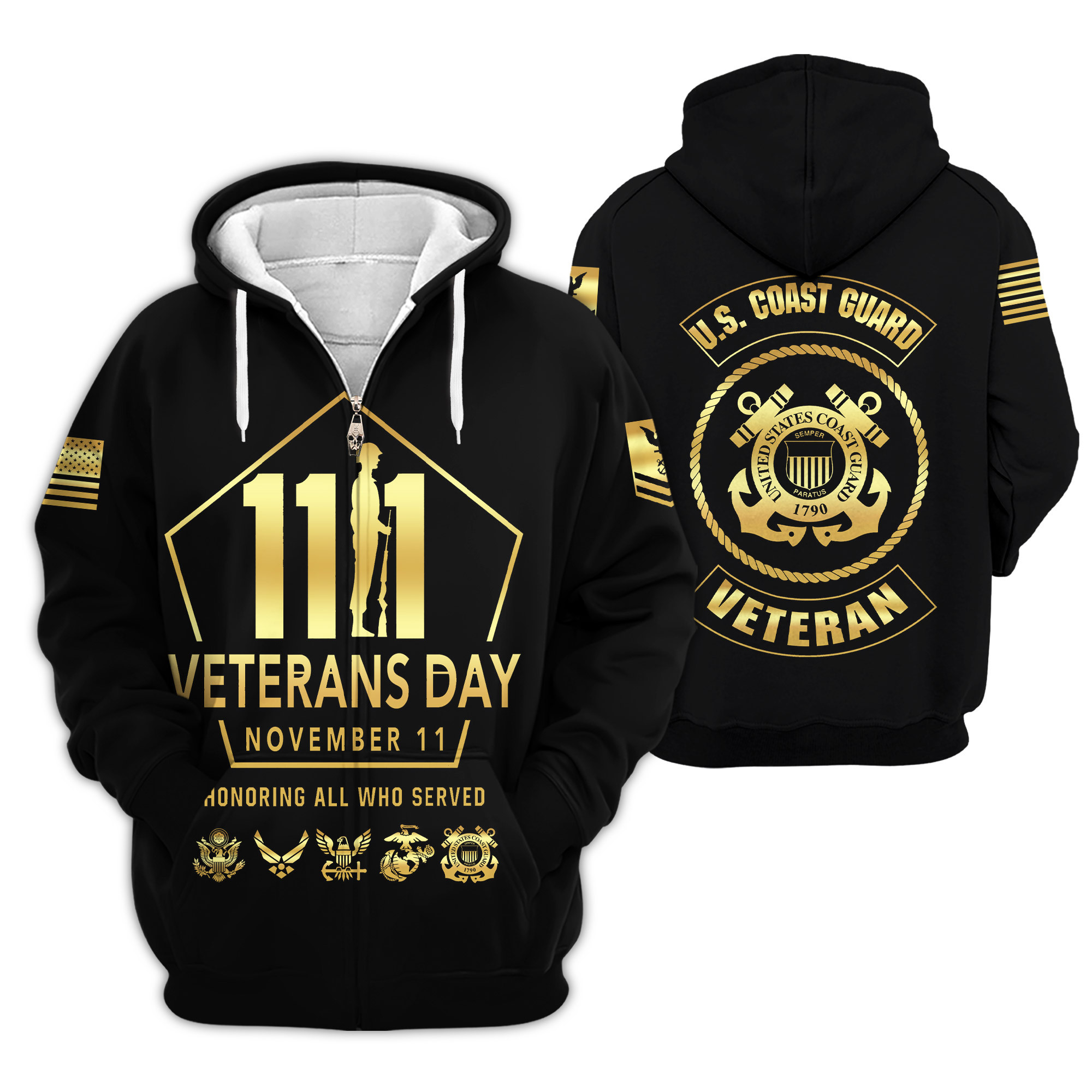 Premium Custom USCG Zip Up Hoodie VPVC609205, Gifts For Coast Guard Veteran, Gifts For Veterans Day