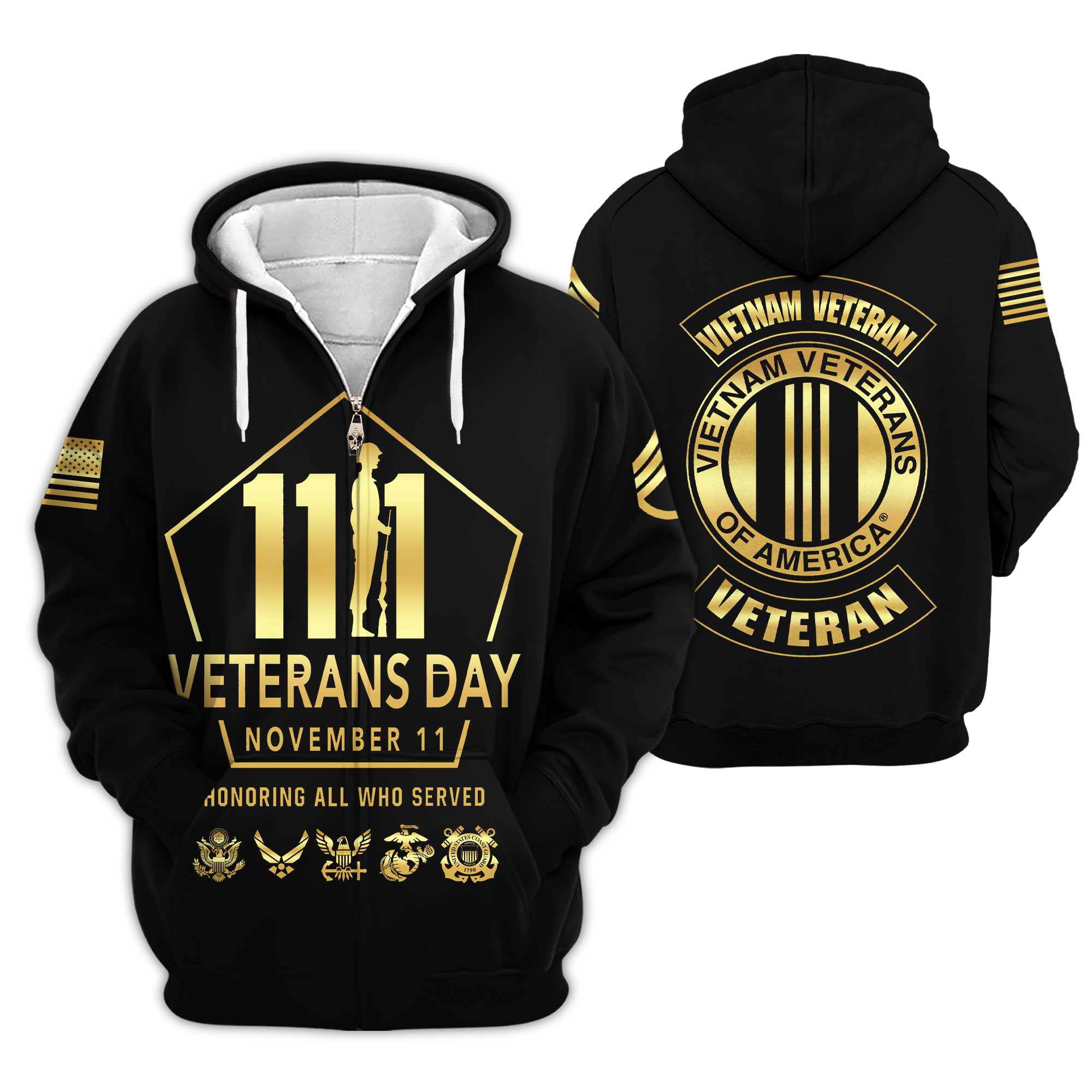 Premium Custom Vietnam Veteran Zip Up Hoodie VPVC609206, Gifts For Vietnam Veteran, Gifts For Veterans Day