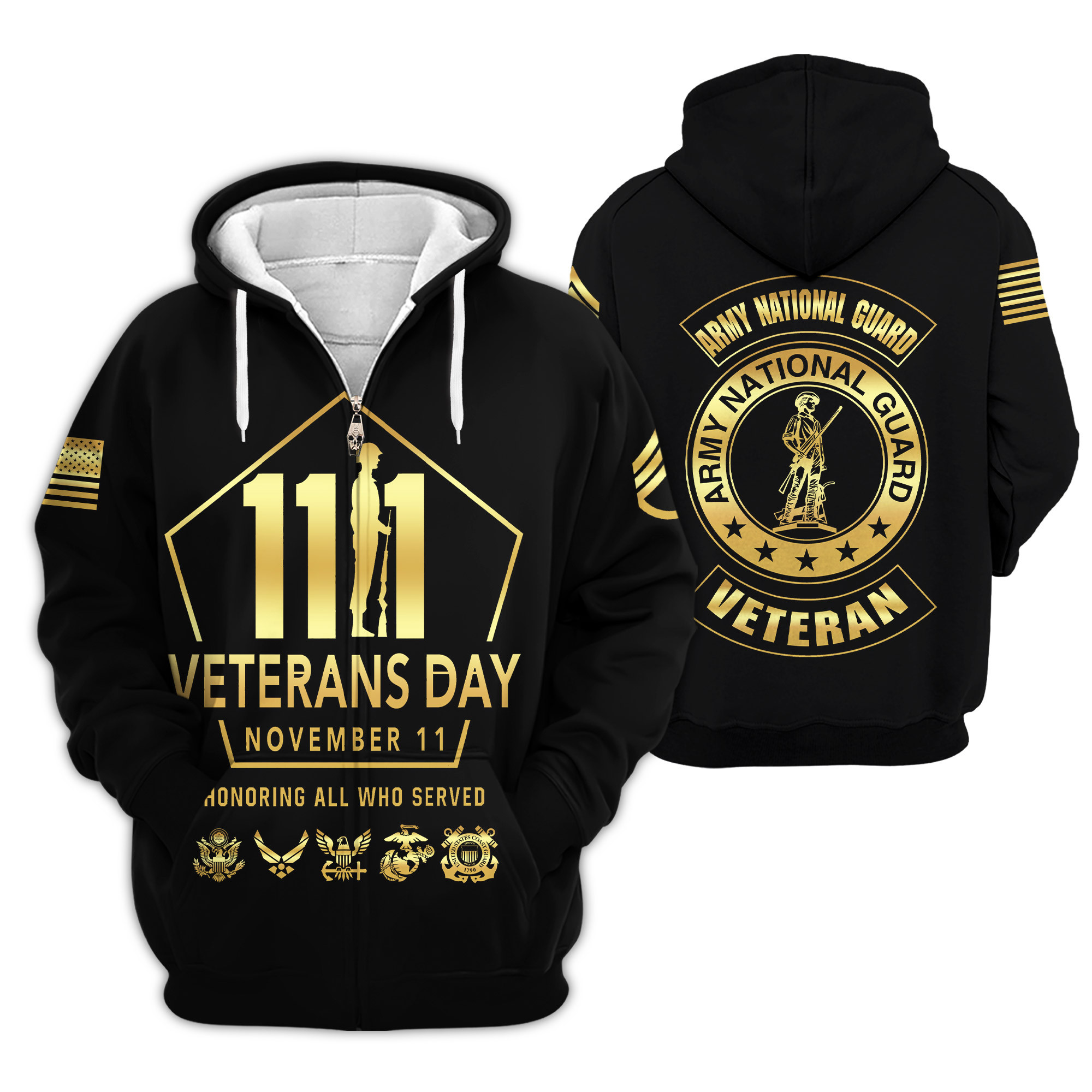 Premium Custom Army National Guard Zip Up Hoodie VPVC609208, Gifts For Army National Guard Veteran, Gifts For Veterans Day