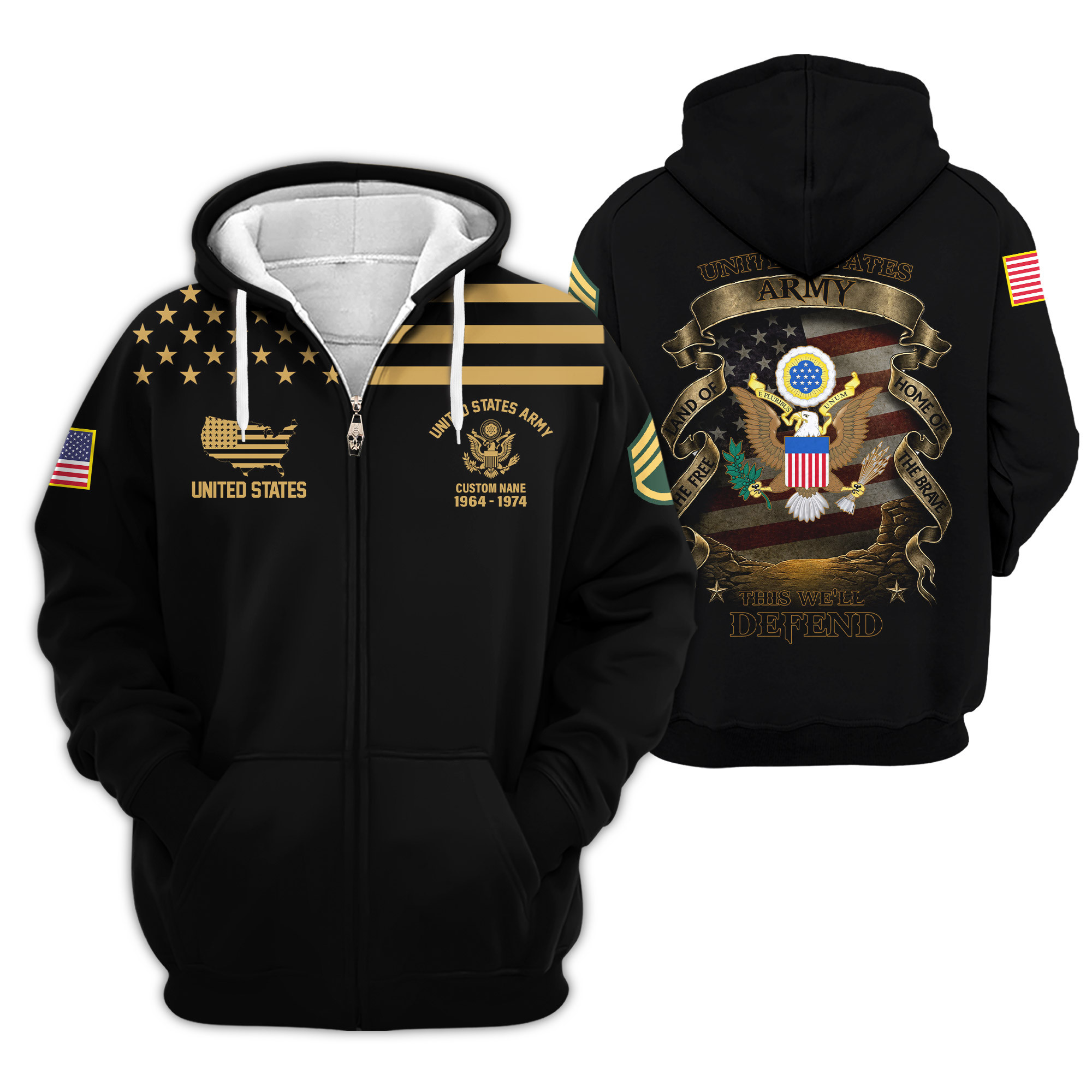 Premium Custom US Army Zip Up Hoodie VPVC609221, Gifts For Army Veteran, Gifts For Veterans Day