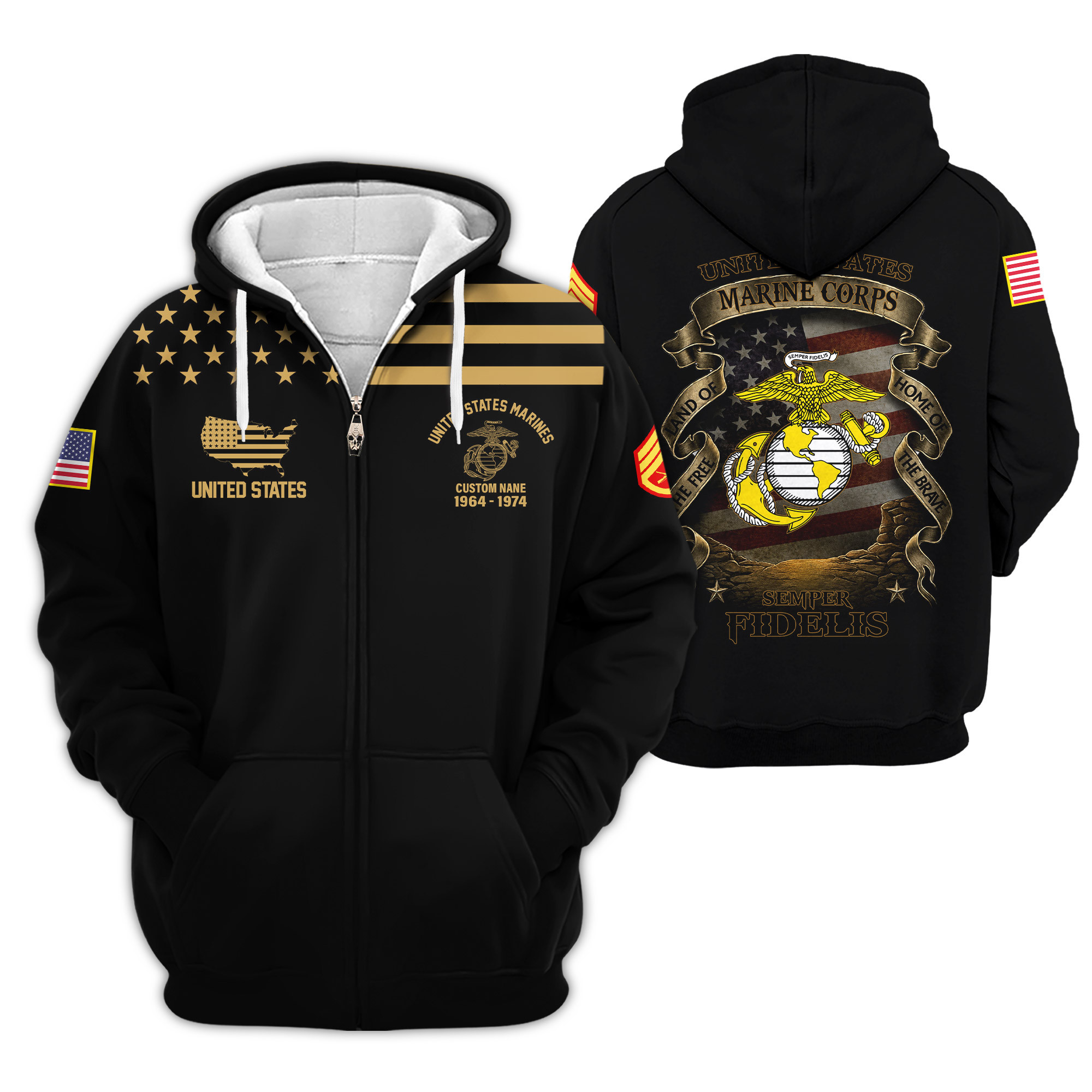 Premium Custom USMC Zip Up Hoodie VPVC609223, Gifts For Marine Veteran, Gifts For Veterans Day