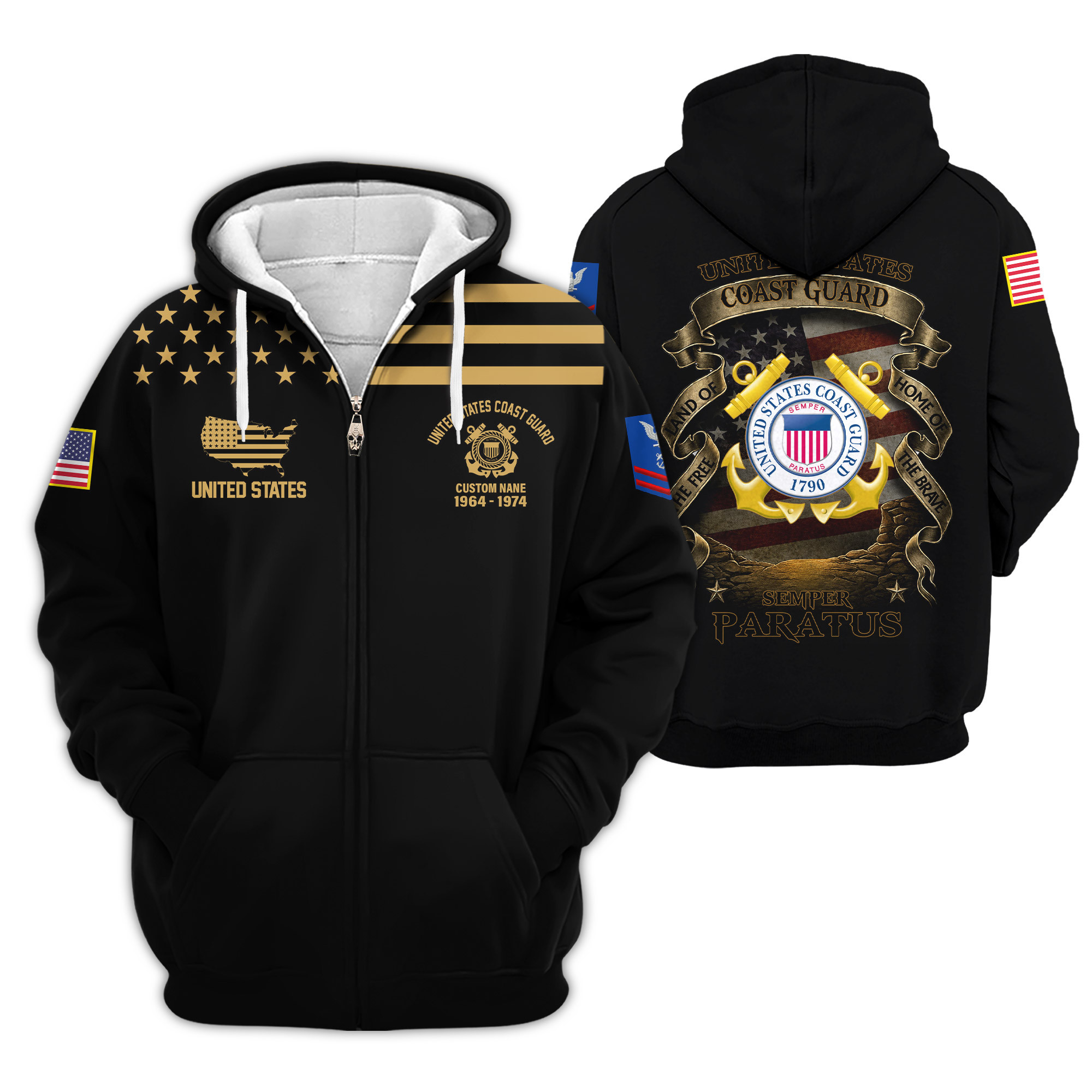 Premium Custom USCG Zip Up Hoodie VPVC609225, Gifts For Coast Guard Veteran, Gifts For Veterans Day