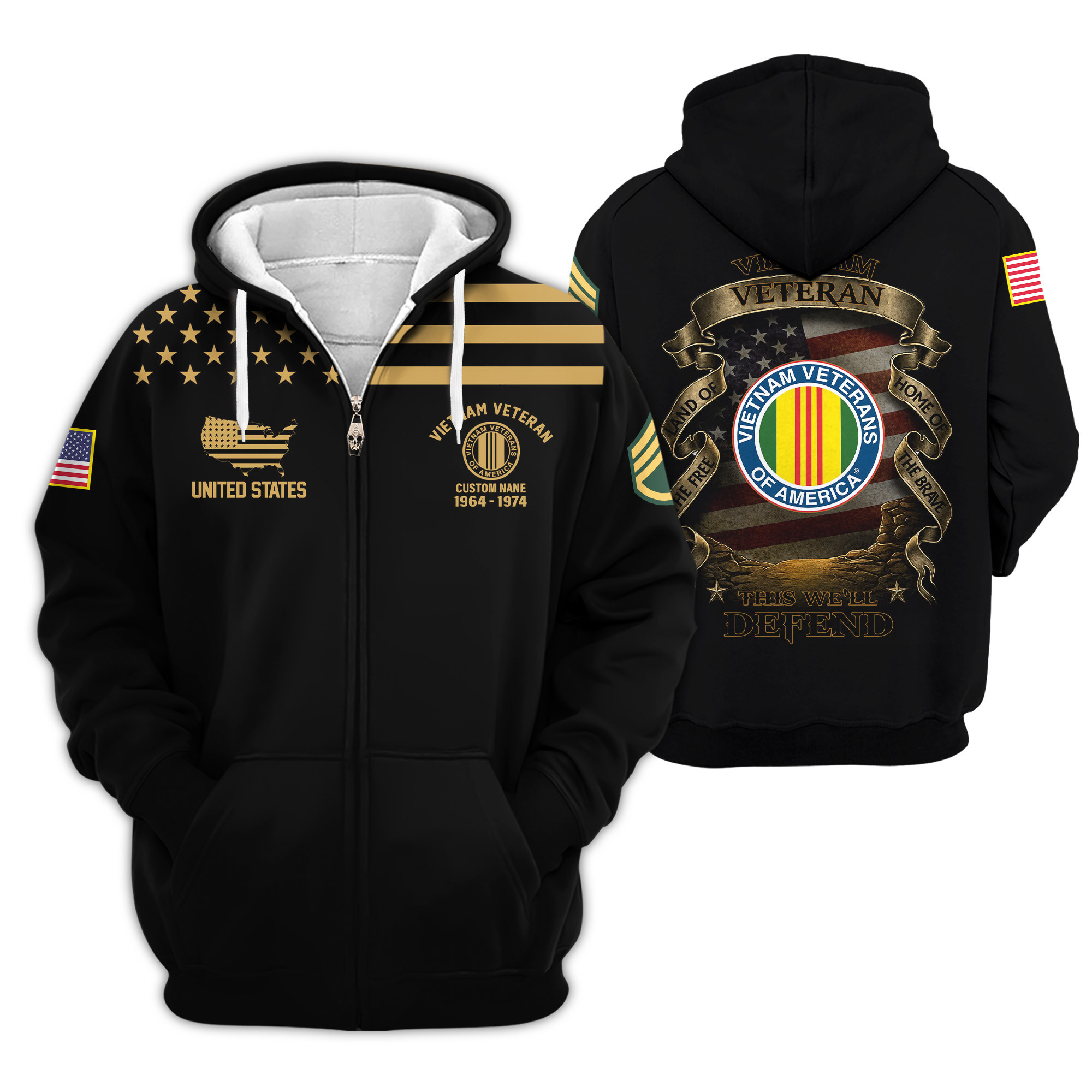 Premium Custom Vietnam Veteran Zip Up Hoodie VPVC609226, Gifts For Vietnam Veteran, Gifts For Veterans Day