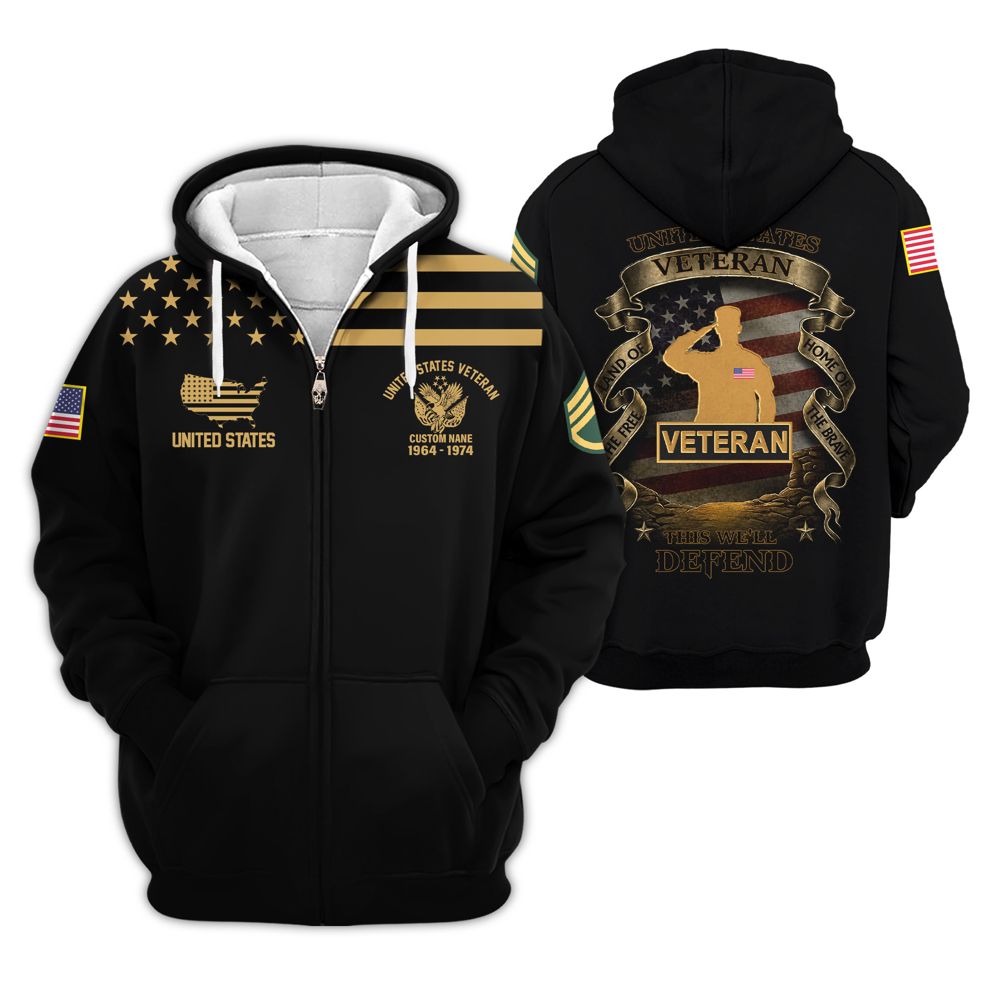 Premium Custom US Veteran Zip Up Hoodie VPVC609227, Gifts For US Veteran, Gifts For Veterans Day