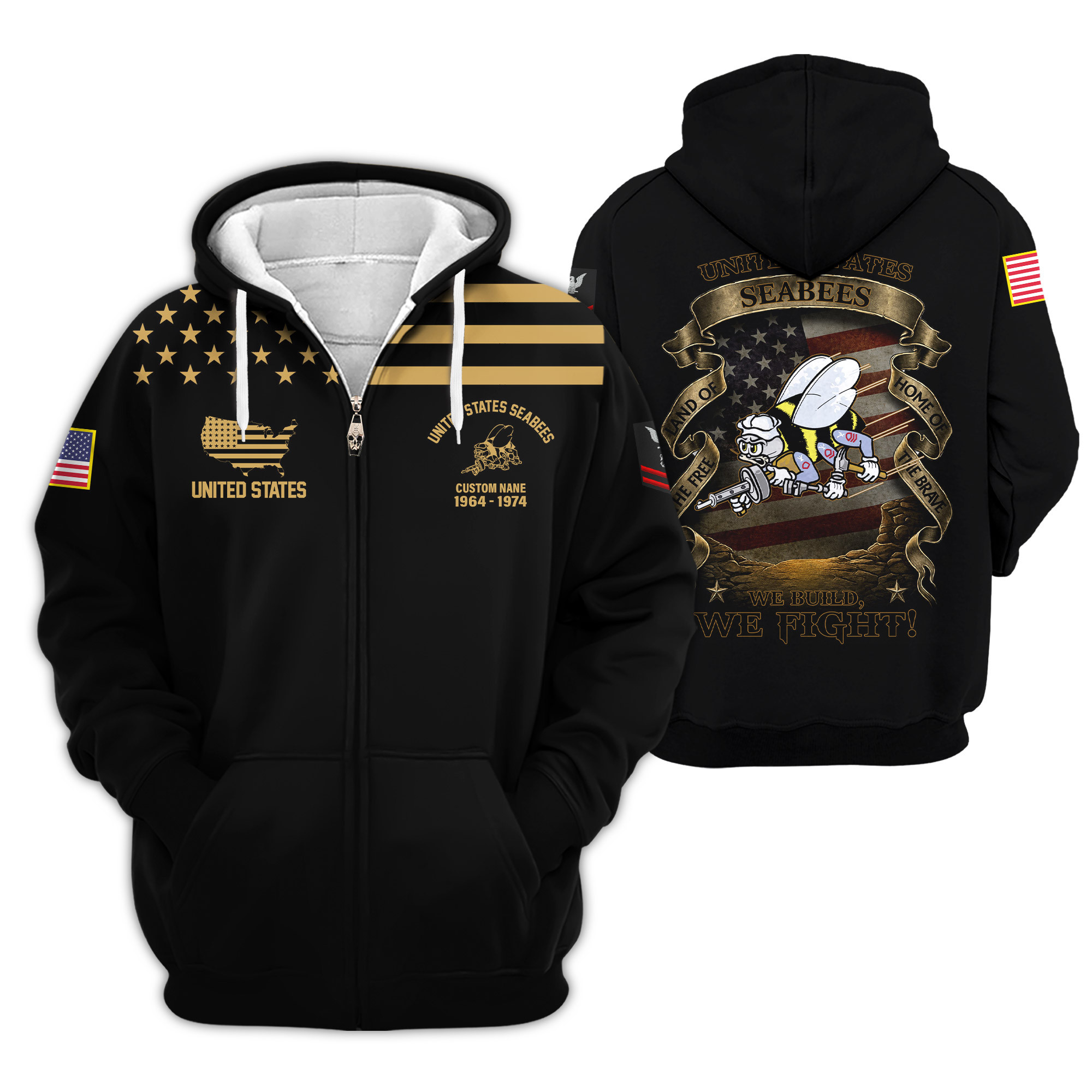 Premium Custom US Seabees Zip Up Hoodie VPVC609229, Gifts For Seabees Veteran, Gifts For Veterans Day