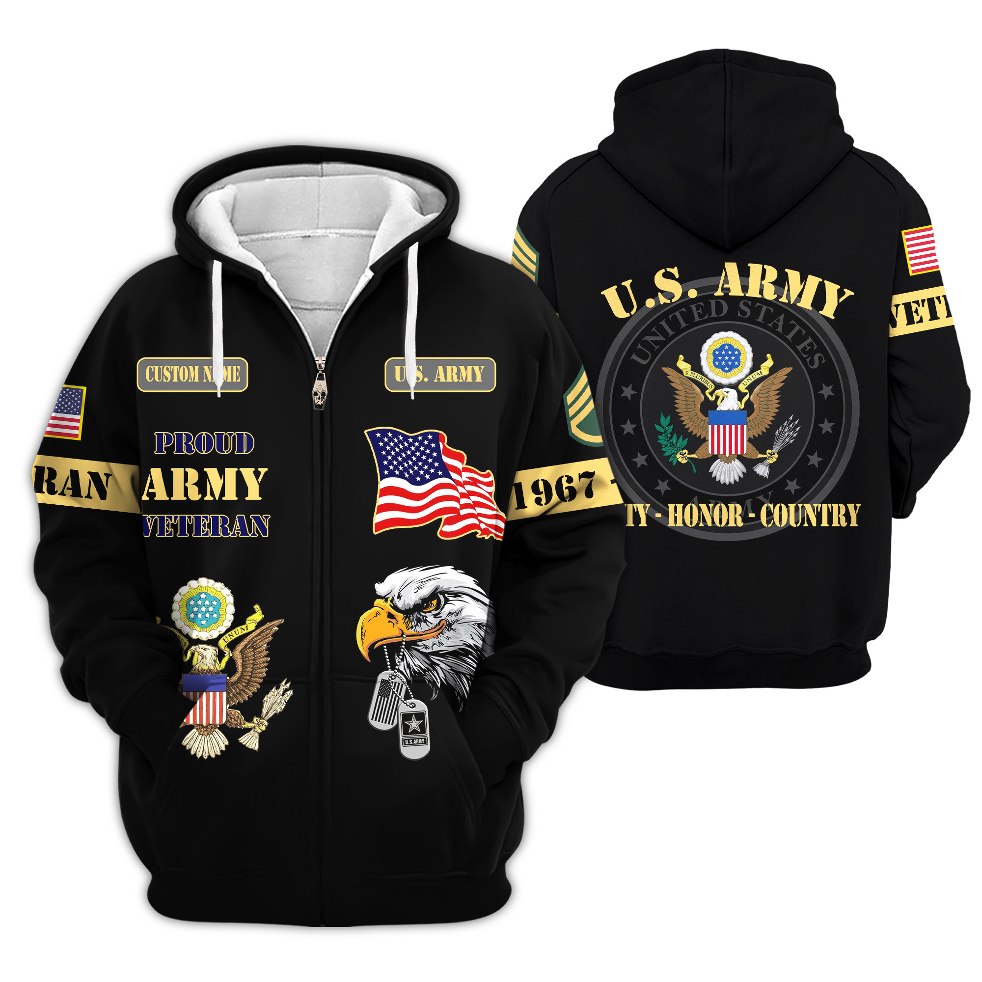 Premium Custom US Army Zip Up Hoodie VPVC609231, Gifts For Army Veteran, Gifts For Veterans Day