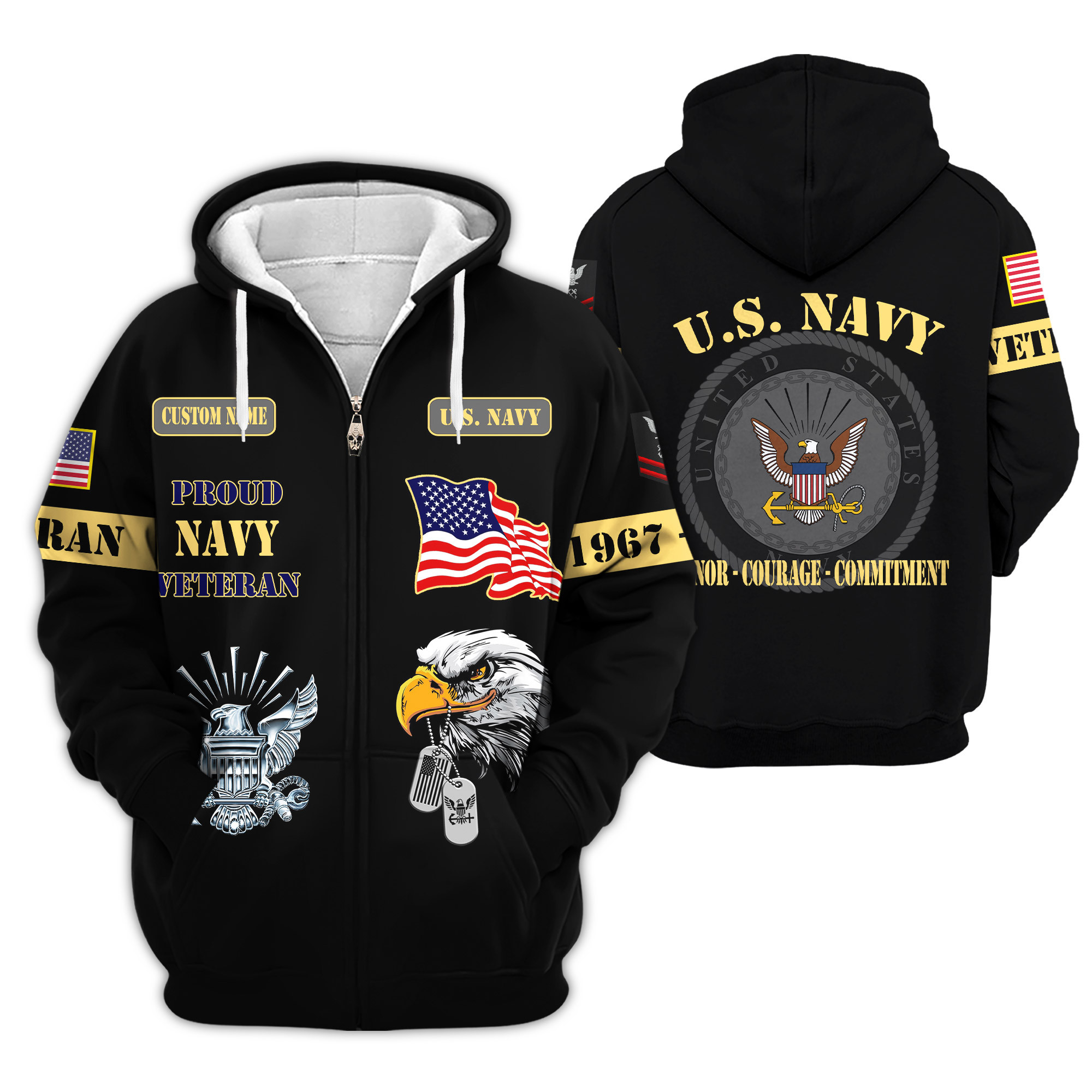 Premium Custom US Navy Zip Up Hoodie VPVC609232, Gifts For Navy Veteran, Gifts For Veterans Day