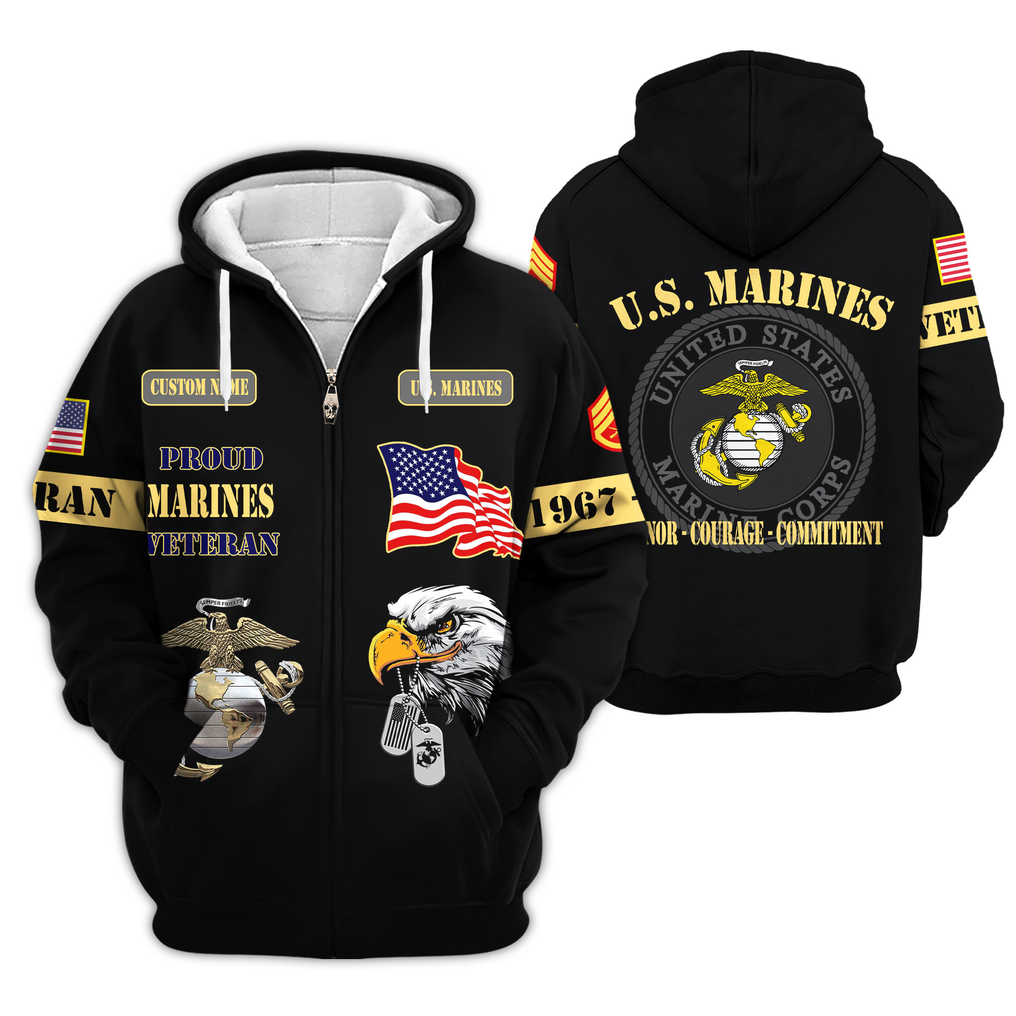 Premium Custom USMC Zip Up Hoodie VPVC609233, Gifts For Marine Veteran, Gifts For Veterans Day