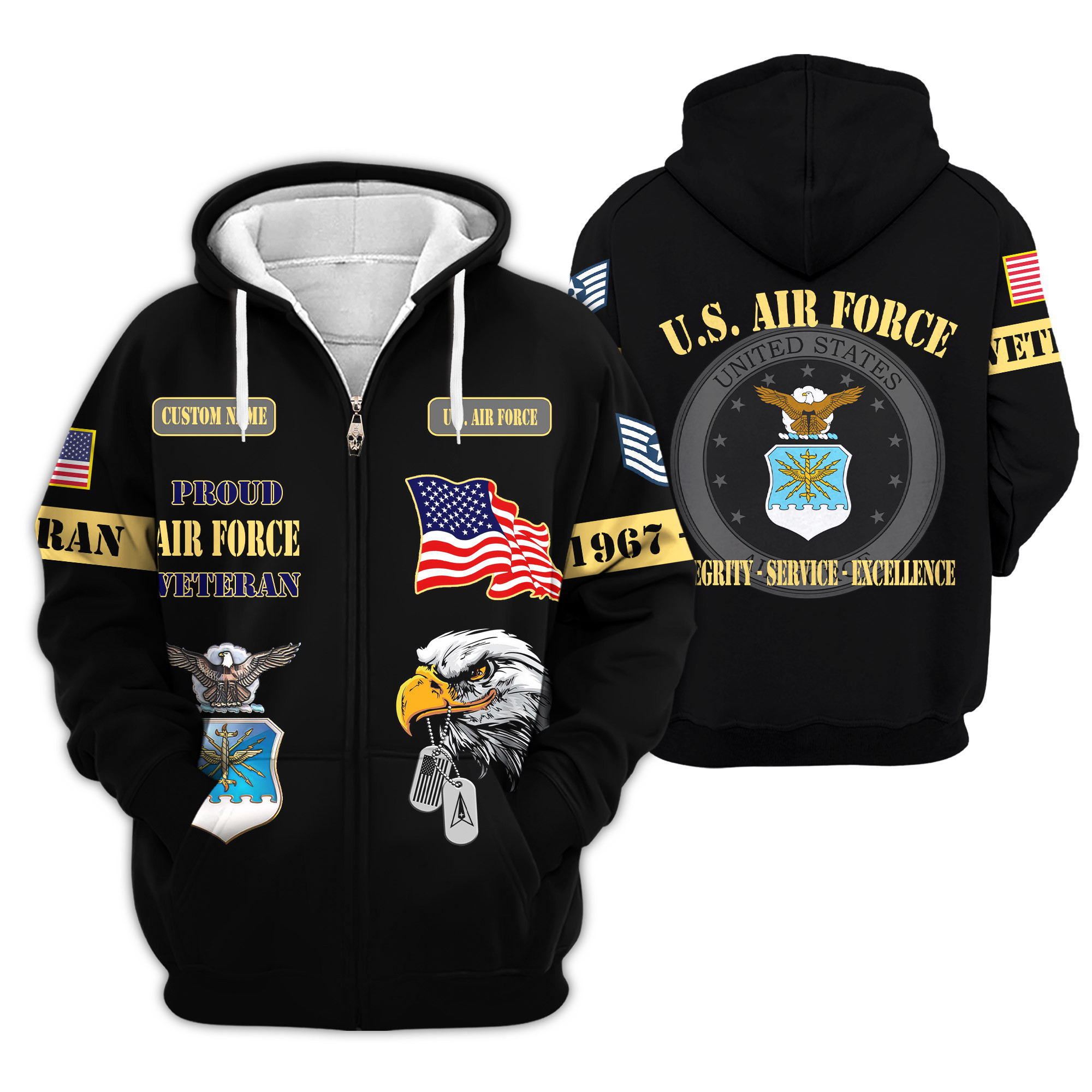Premium Custom USAF Zip Up Hoodie VPVC609234, Gifts For Air Force Veteran, Gifts For Veterans Day