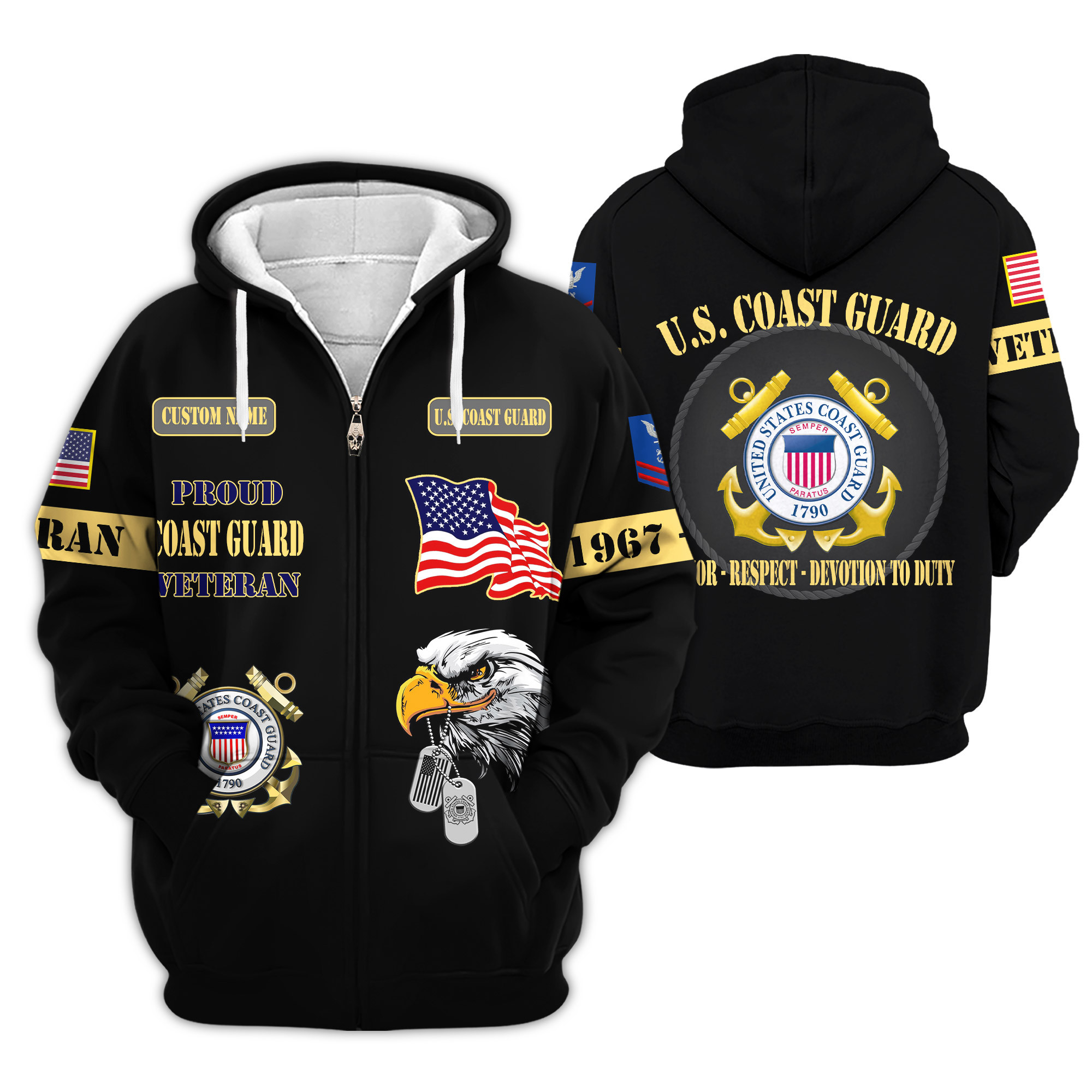 Premium Custom USCG Zip Up Hoodie VPVC609235, Gifts For Coast Guard Veteran, Gifts For Veterans Day