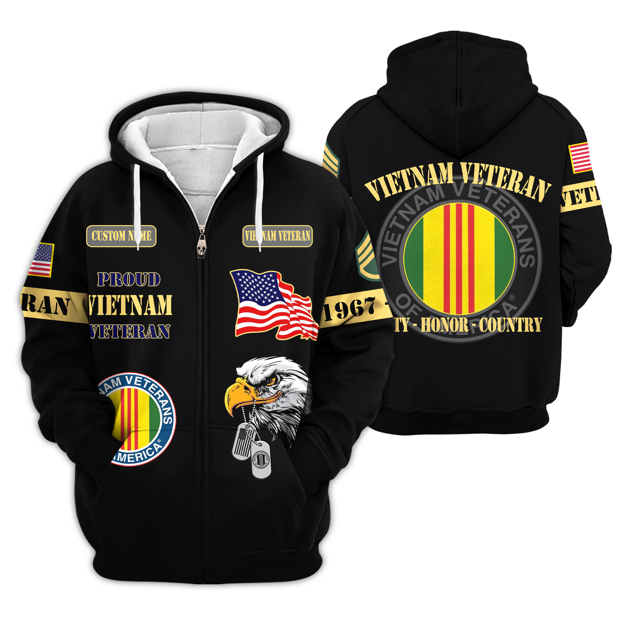Premium Custom Vietnam Veteran Zip Up Hoodie VPVC609236, Gifts For Vietnam Veteran, Gifts For Veterans Day