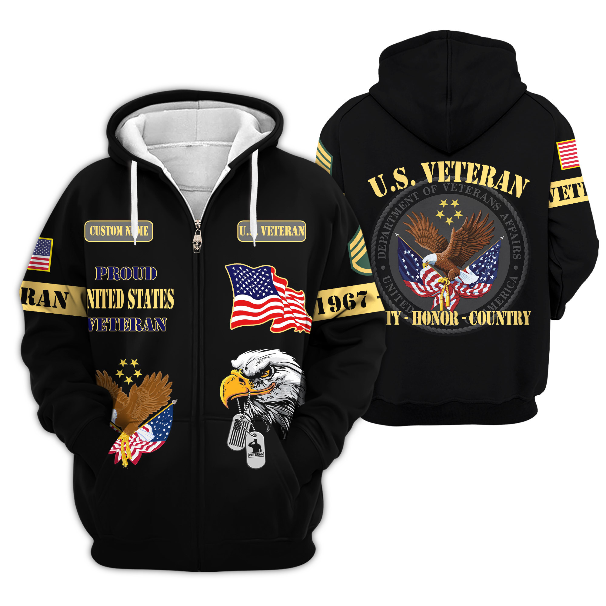 Premium Custom US Veteran Zip Up Hoodie VPVC609237, Gifts For US Veteran, Gifts For Veterans Day