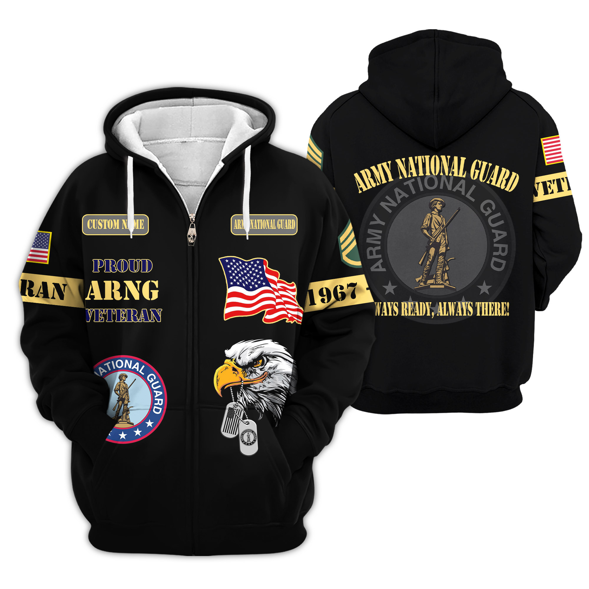 Premium Custom Army National Guard Zip Up Hoodie VPVC609238, Gifts For Army National Guard Veteran, Gifts For Veterans Day