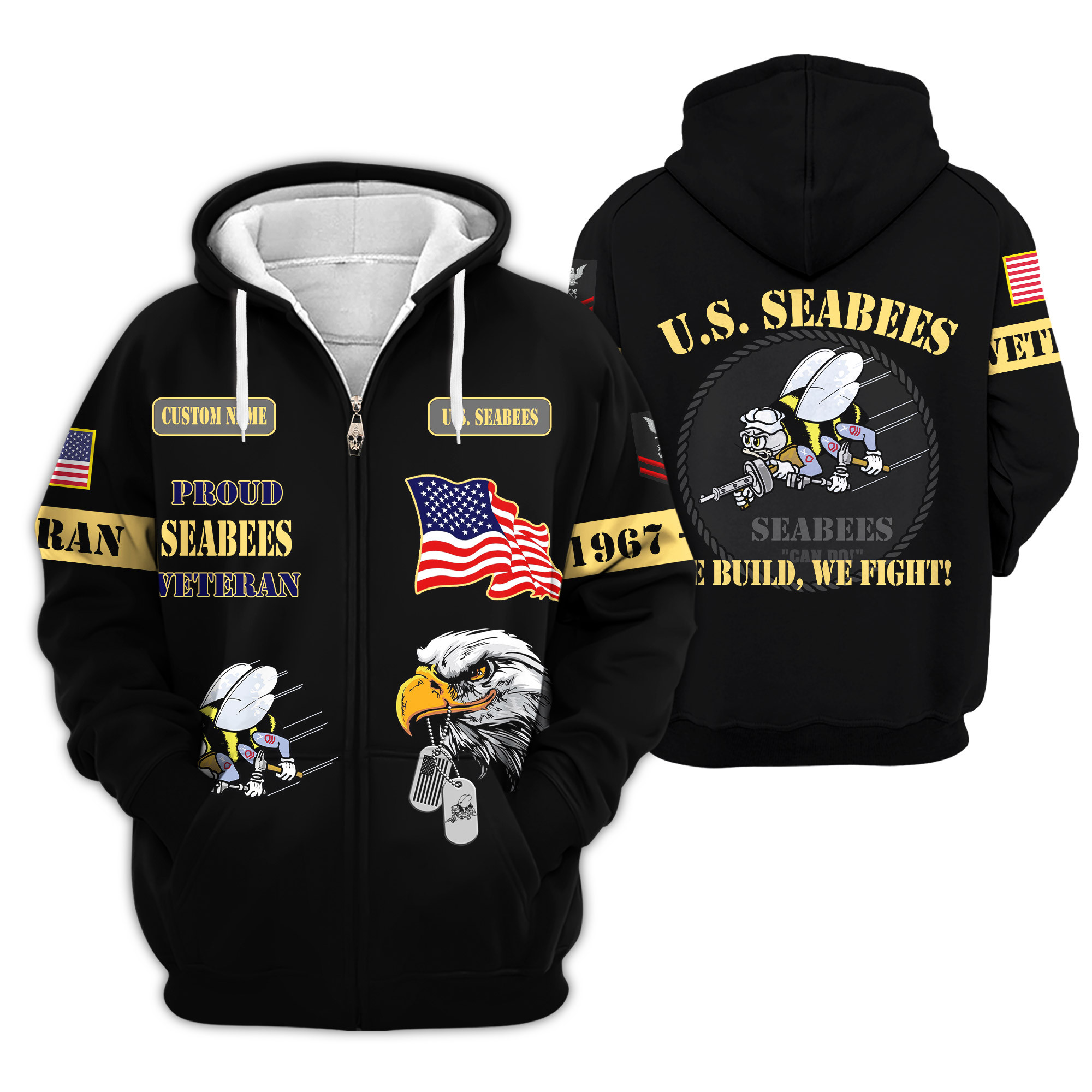 Premium Custom US Seabees Zip Up Hoodie VPVC609239, Gifts For Seabees Veteran, Gifts For Veterans Day
