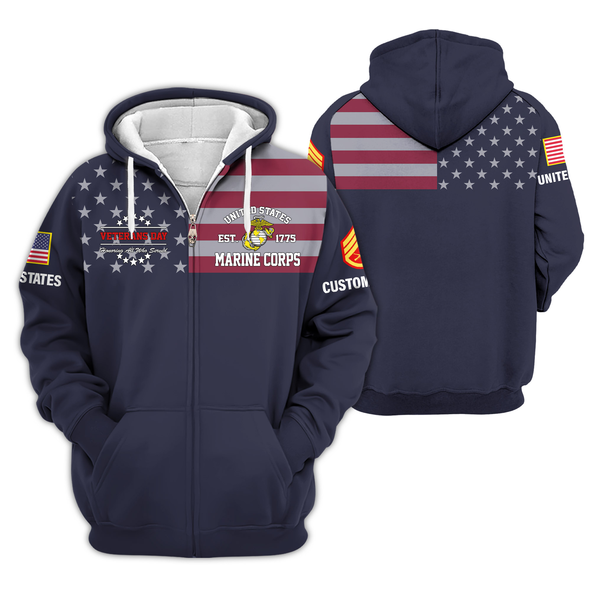 Premium Custom USMC Zip Up Hoodie VPVC609243, Gifts For Marine Veteran, Gifts For Veterans Day