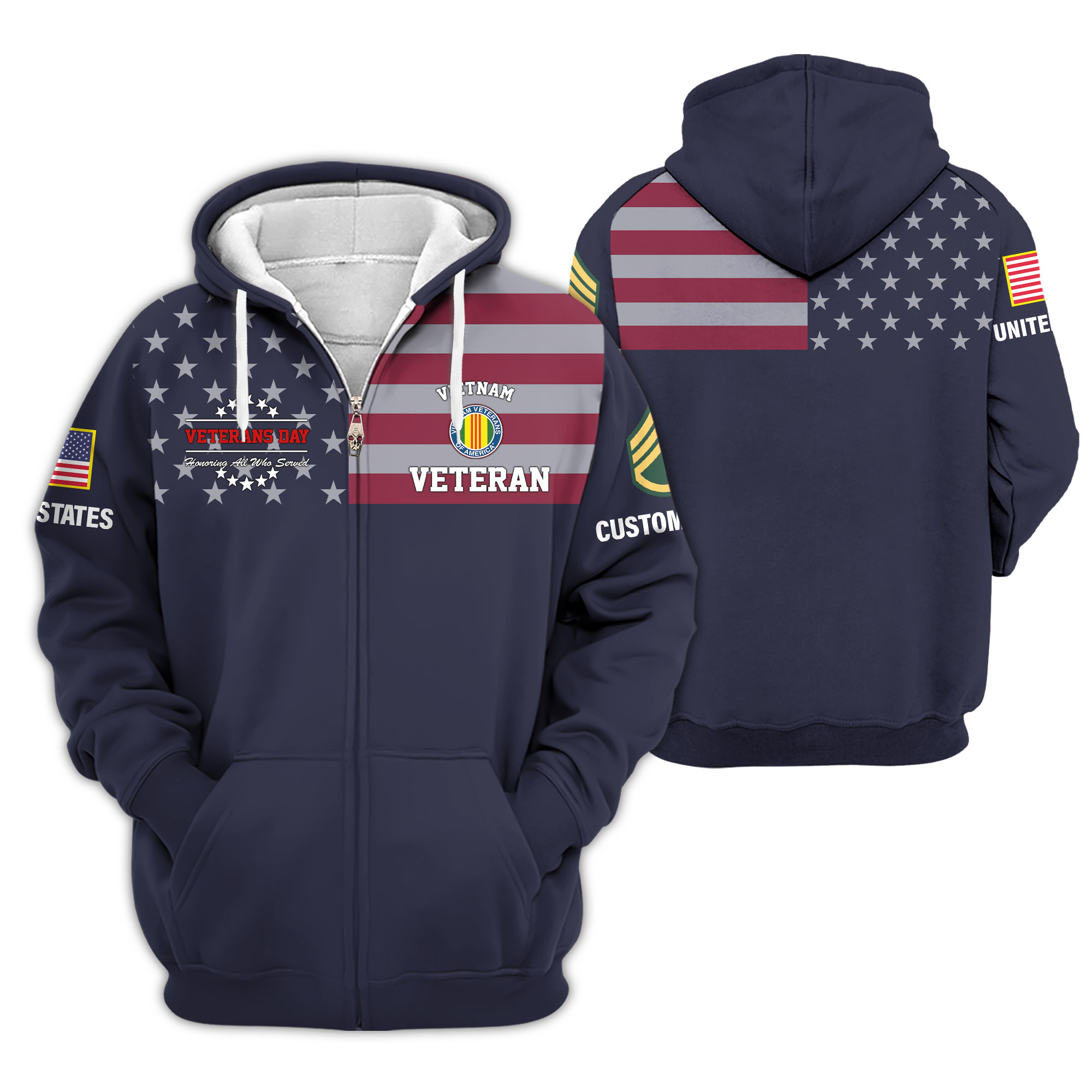 Premium Custom Vietnam Veteran Zip Up Hoodie VPVC609246, Gifts For Vietnam Veteran, Gifts For Veterans Day