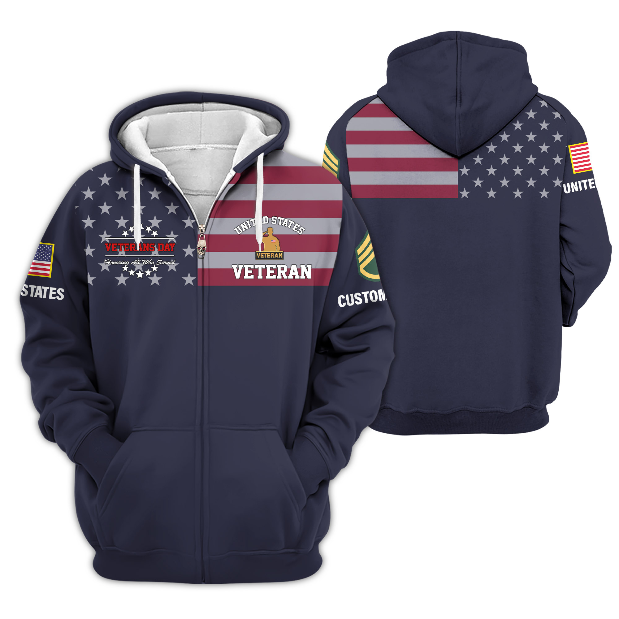 Premium Custom US Veteran Zip Up Hoodie VPVC609247, Gifts For US Veteran, Gifts For Veterans Day