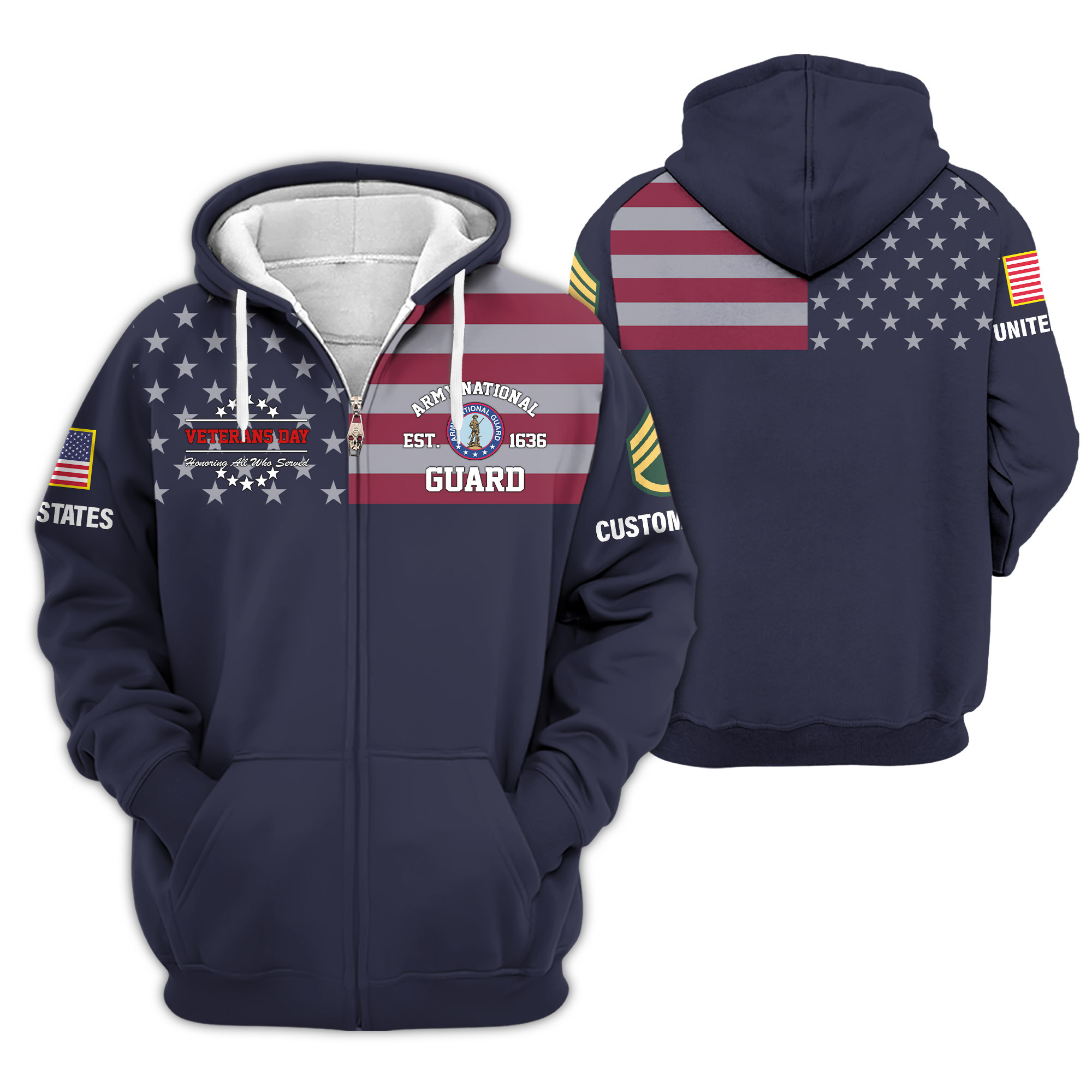 Premium Custom Army National Guard Zip Up Hoodie VPVC609248, Gifts For Army National Guard Veteran, Gifts For Veterans Day