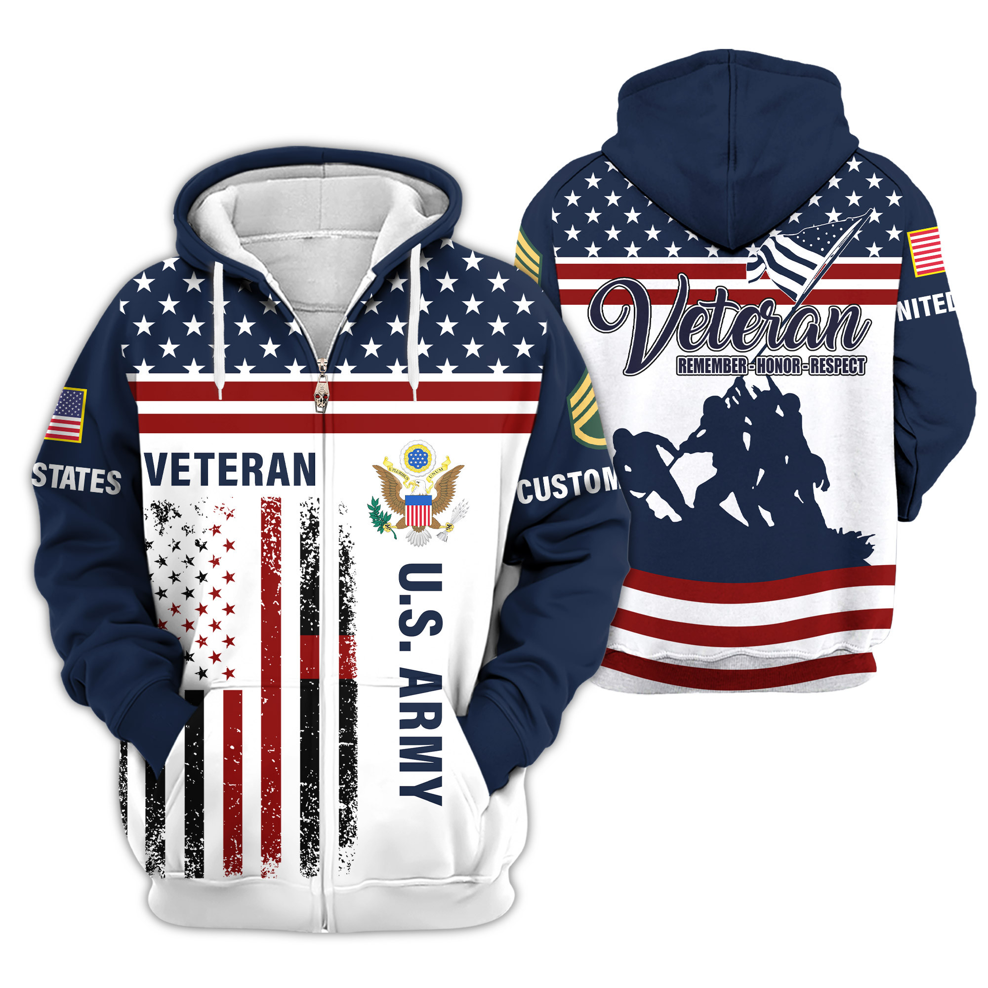 Premium Custom US Army Zip Up Hoodie VPVC609251, Gifts For Army Veteran, Gifts For Veterans Day