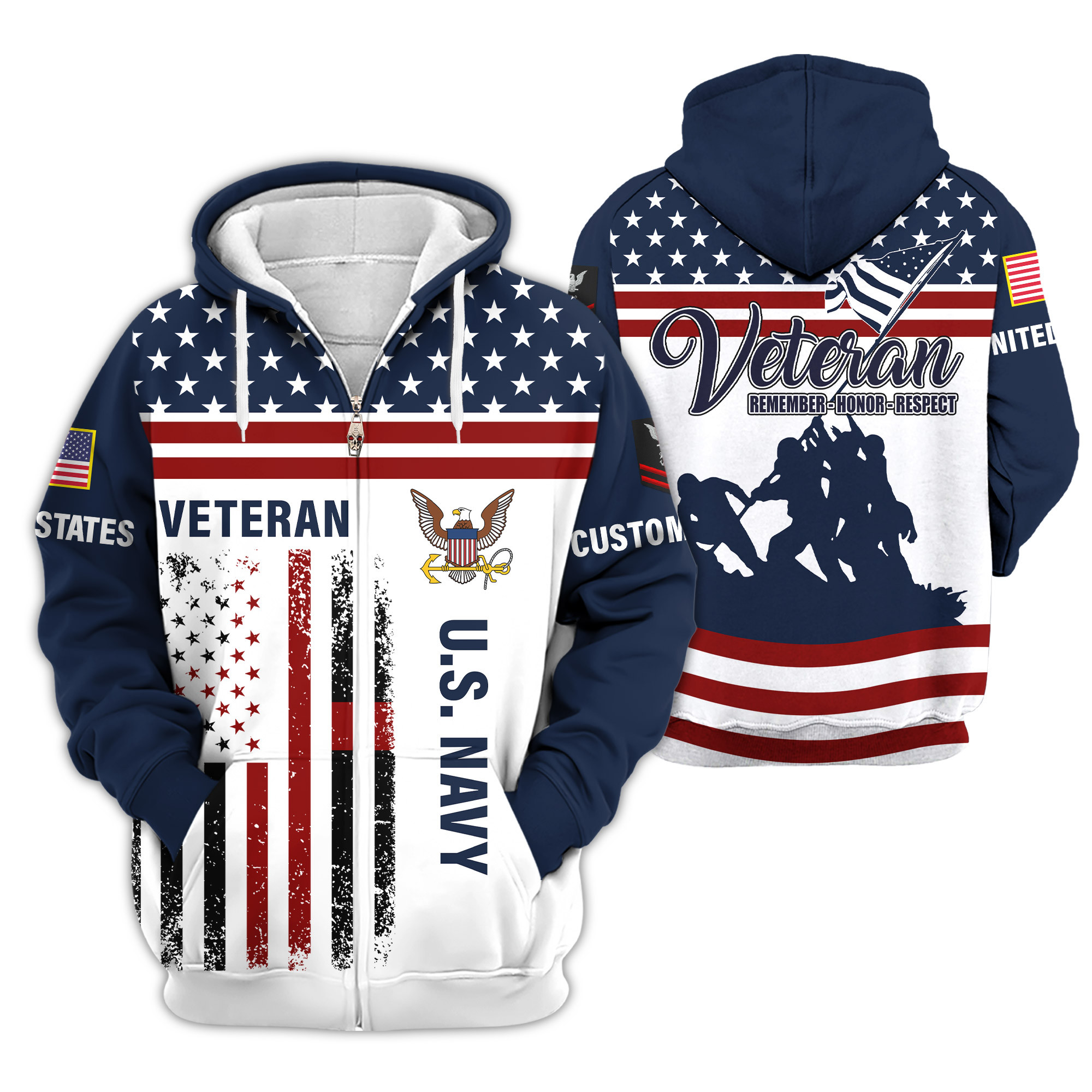 Premium Custom US Navy Zip Up Hoodie VPVC609252, Gifts For Navy Veteran, Gifts For Veterans Day