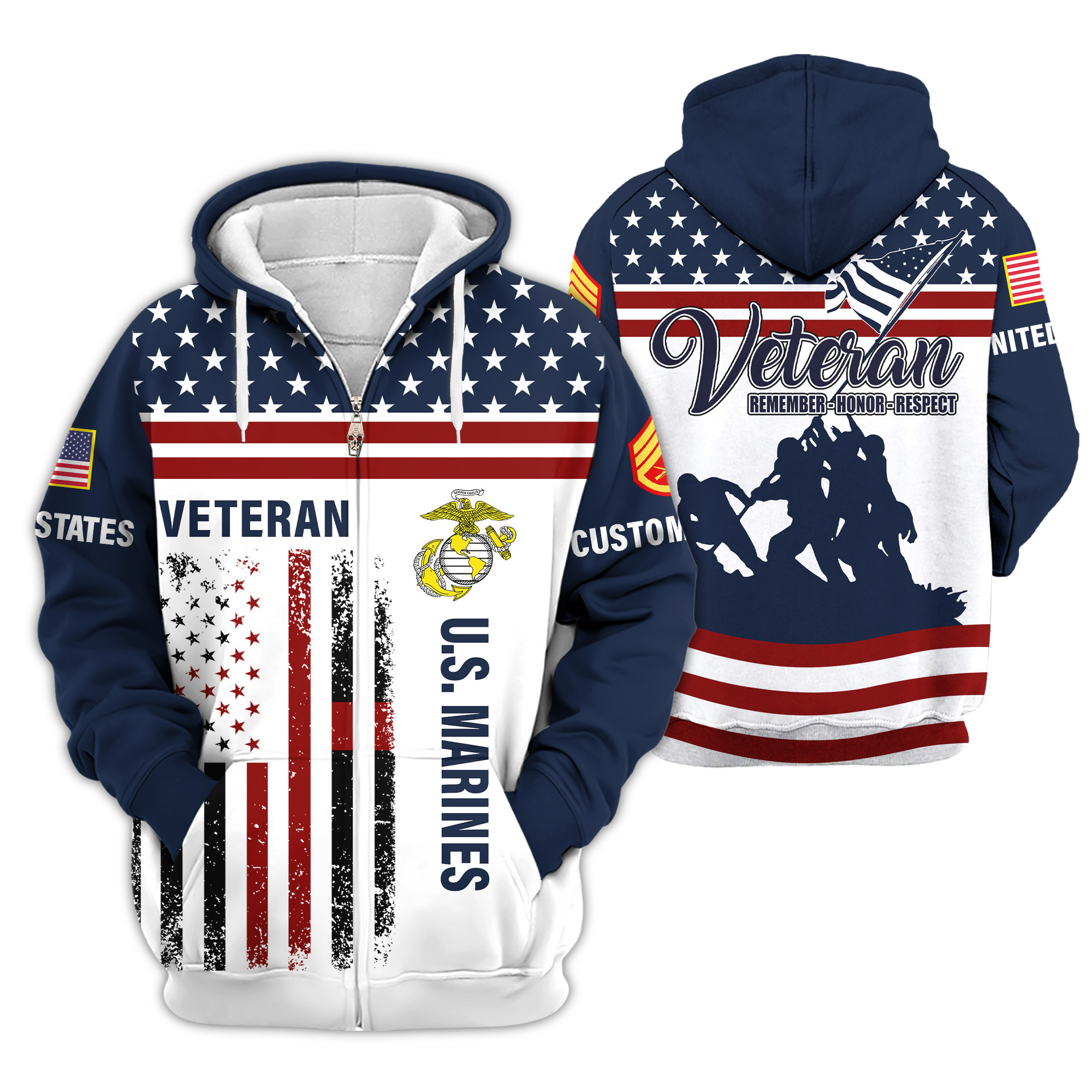 Premium Custom USMC Zip Up Hoodie VPVC609253, Gifts For Marine Veteran, Gifts For Veterans Day