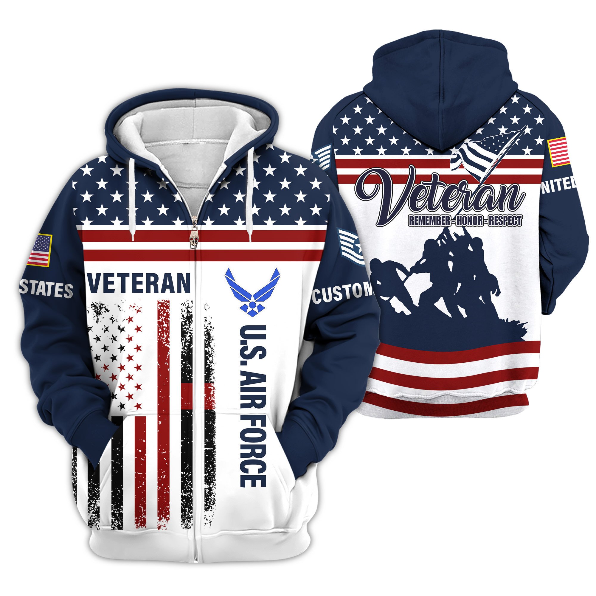 Premium Custom USAF Zip Up Hoodie VPVC609254, Gifts For Air Force Veteran, Gifts For Veterans Day