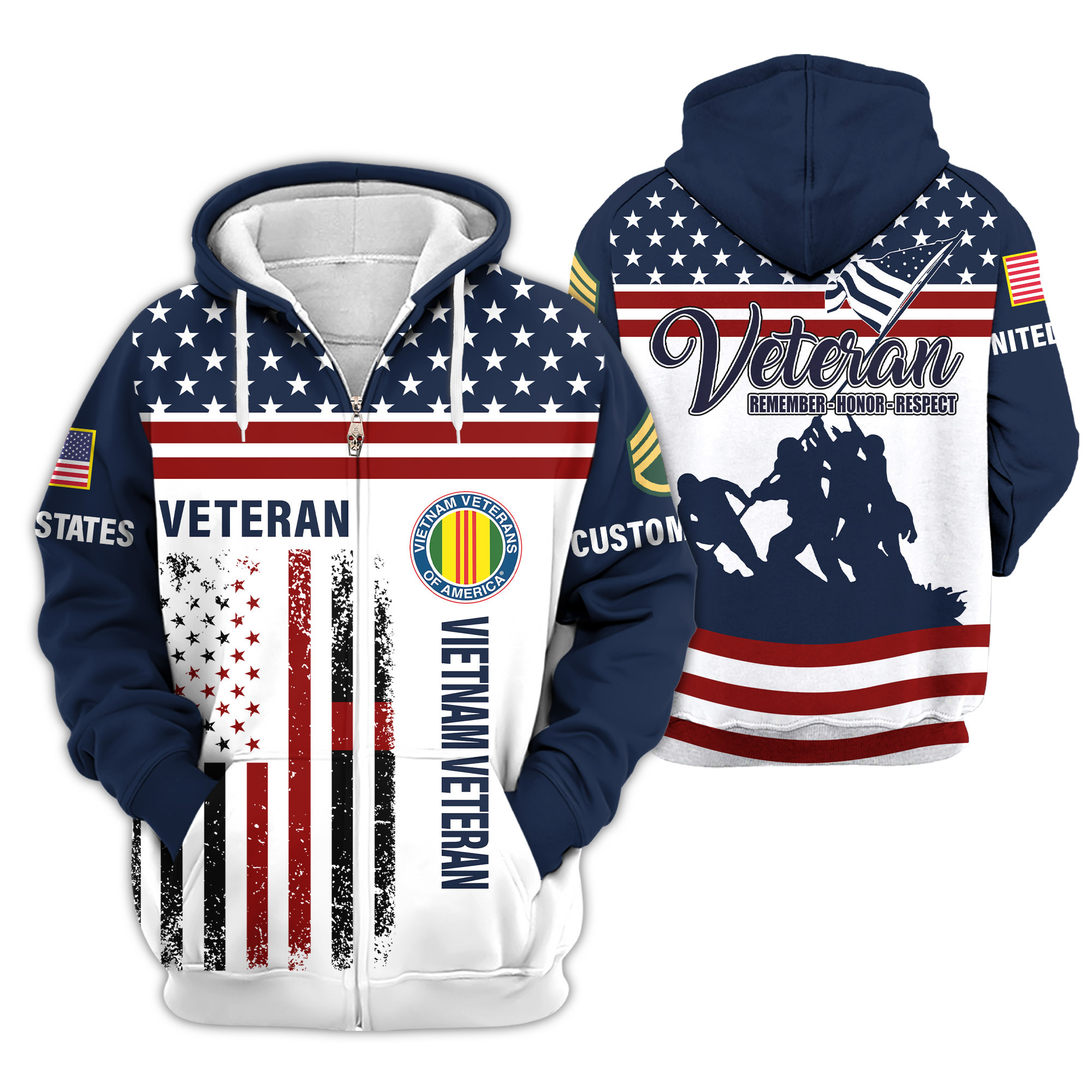 Premium Custom Vietnam Veteran Zip Up Hoodie VPVC609256, Gifts For Vietnam Veteran, Gifts For Veterans Day