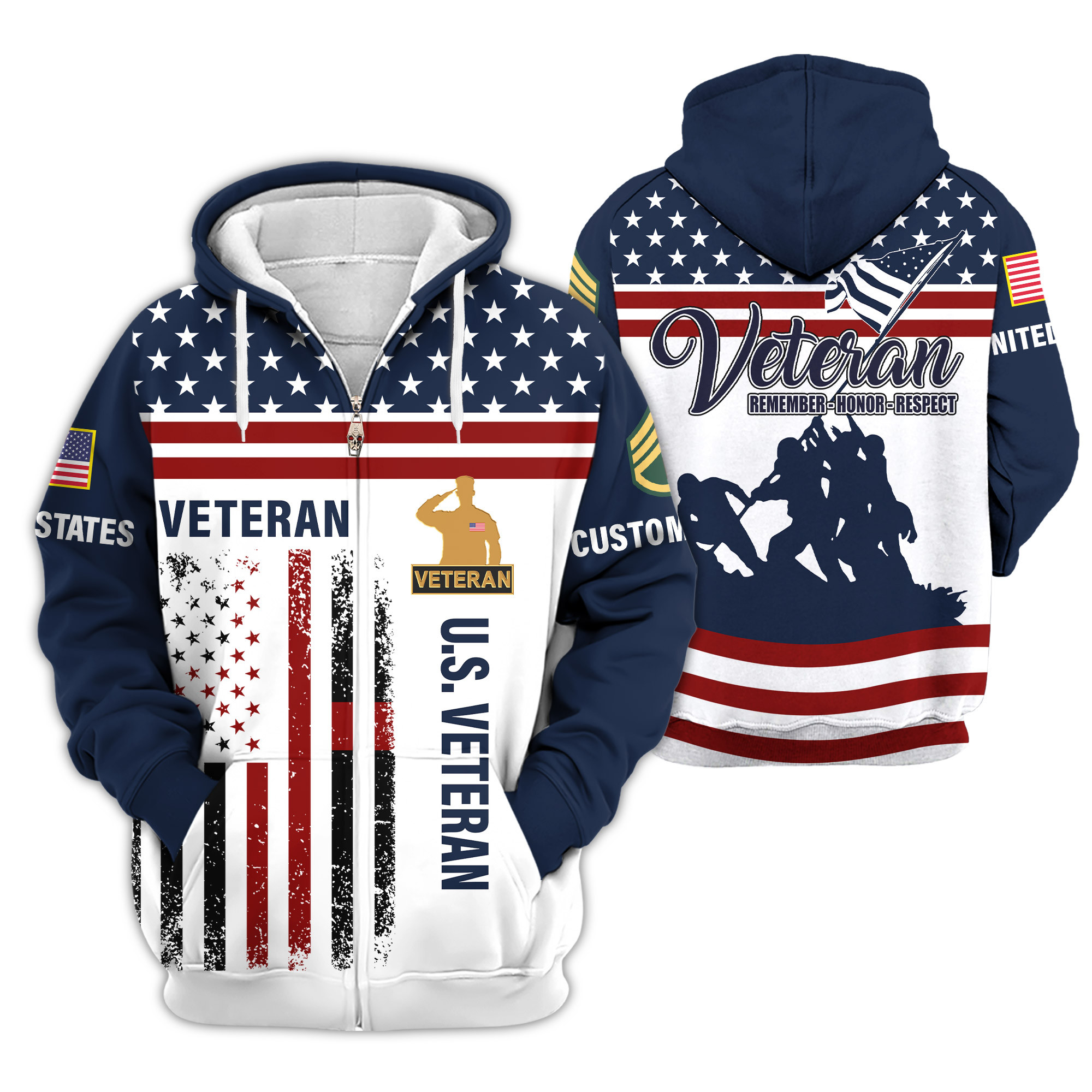Premium Custom US Veteran Zip Up Hoodie VPVC609257, Gifts For US Veteran, Gifts For Veterans Day