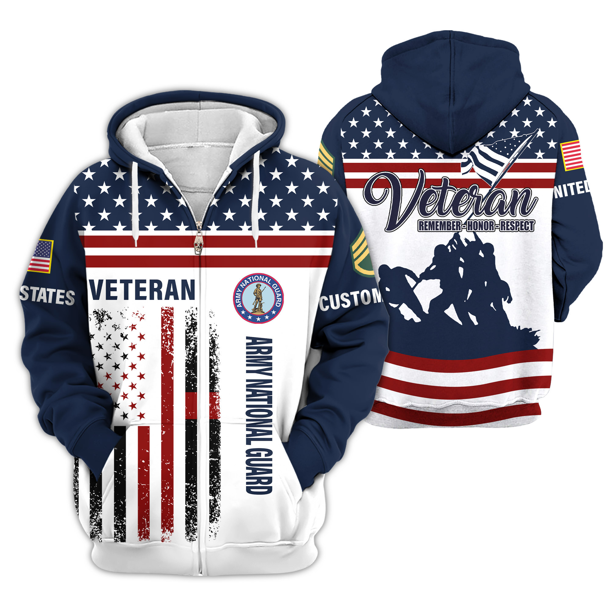 Premium Custom Army National Guard Zip Up Hoodie VPVC609258, Gifts For Army National Guard Veteran, Gifts For Veterans Day