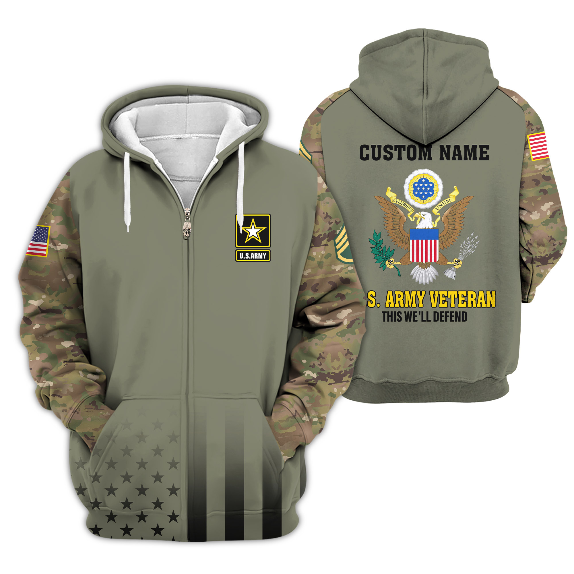 Premium Custom US Army Zip Up Hoodie VPVC609261, Gifts For Army Veteran, Gifts For Veterans Day