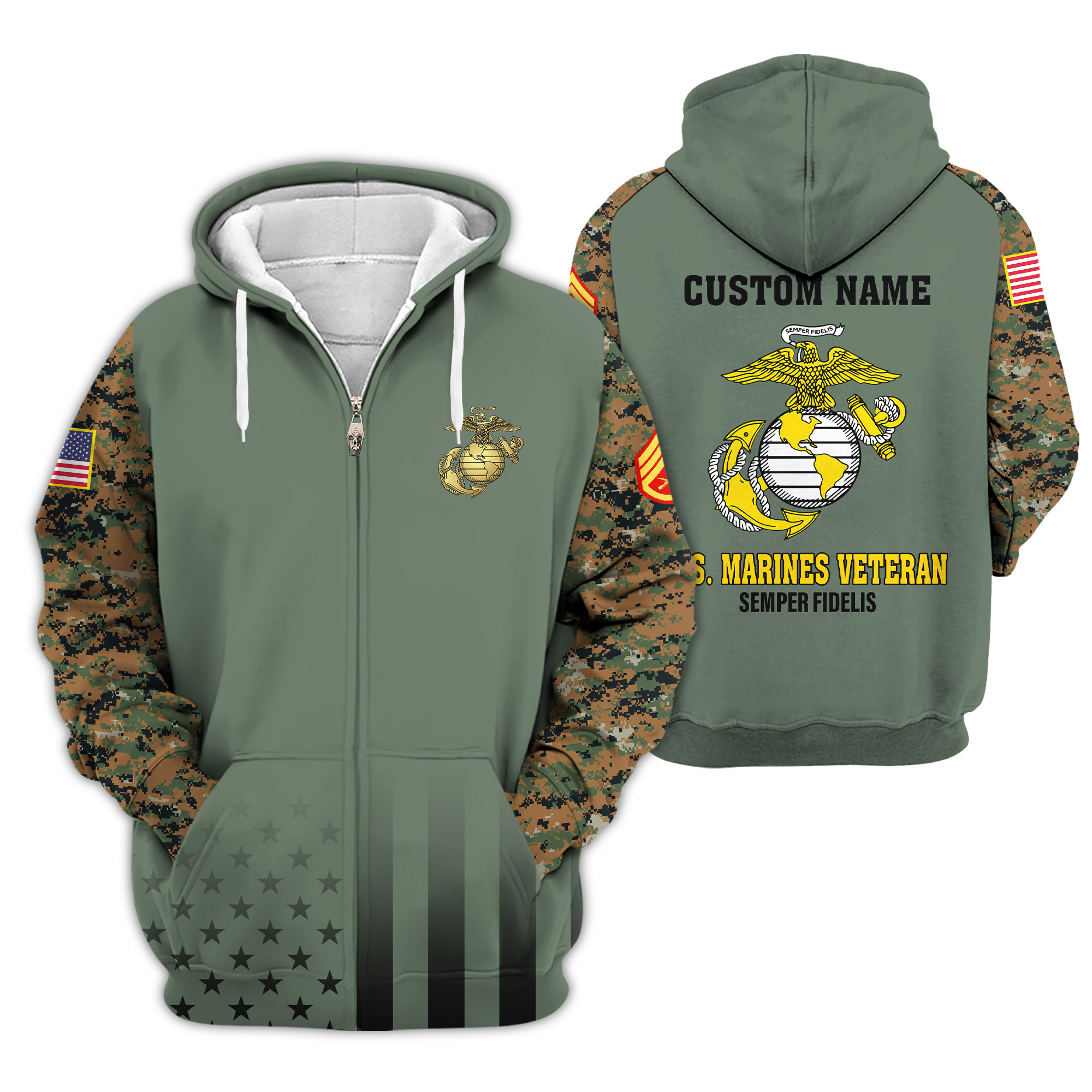 Premium Custom USMC Zip Up Hoodie VPVC609263, Gifts For Marine Veteran, Gifts For Veterans Day
