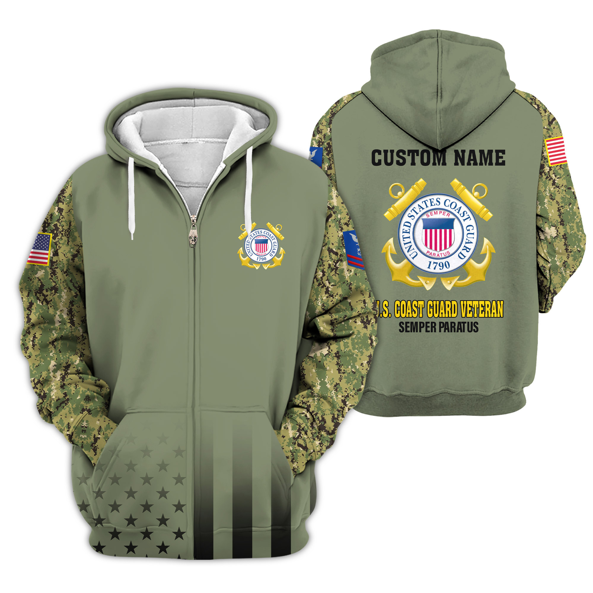 Premium Custom USCG Zip Up Hoodie VPVC609265, Gifts For Coast Guard Veteran, Gifts For Veterans Day