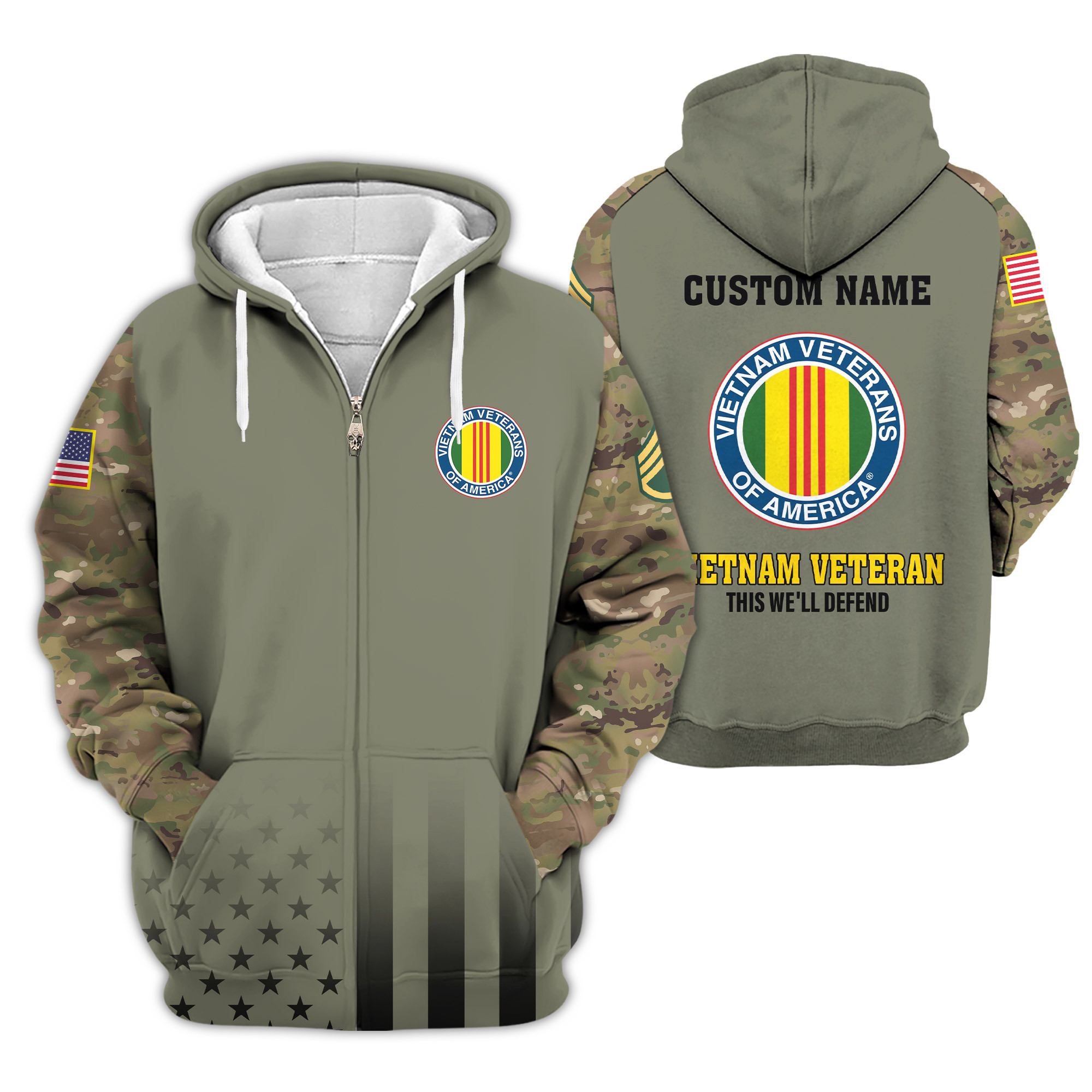 Premium Custom Vietnam Veteran Zip Up Hoodie VPVC609266, Gifts For Vietnam Veteran, Gifts For Veterans Day