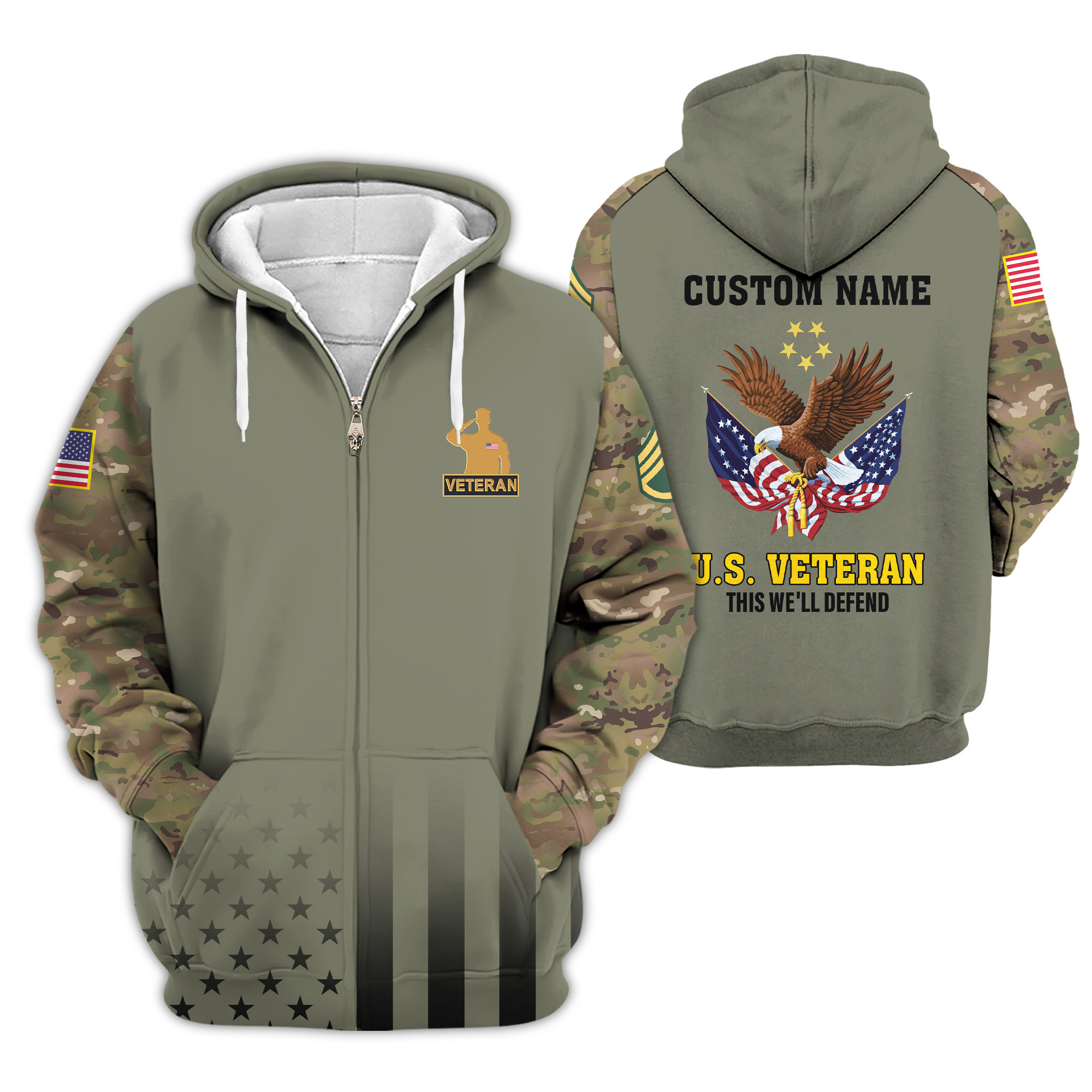 Premium Custom US Veteran Zip Up Hoodie VPVC609267, Gifts For US Veteran, Gifts For Veterans Day