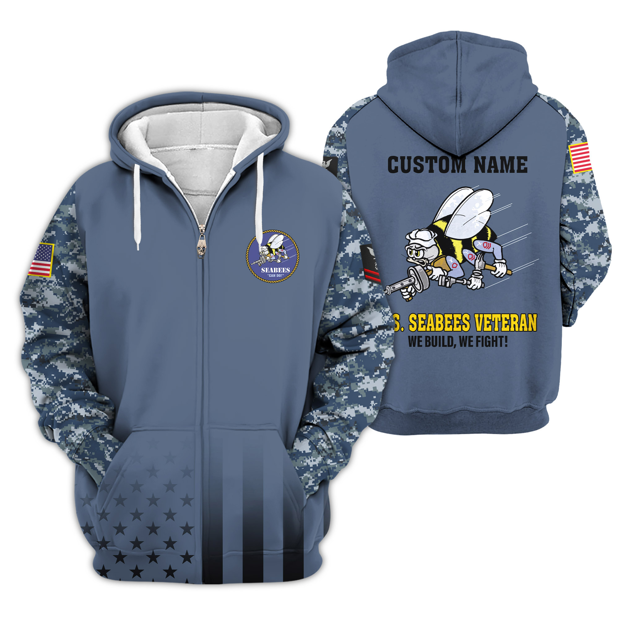 Premium Custom US Seabees Zip Up Hoodie VPVC609269, Gifts For Seabees Veteran, Gifts For Veterans Day